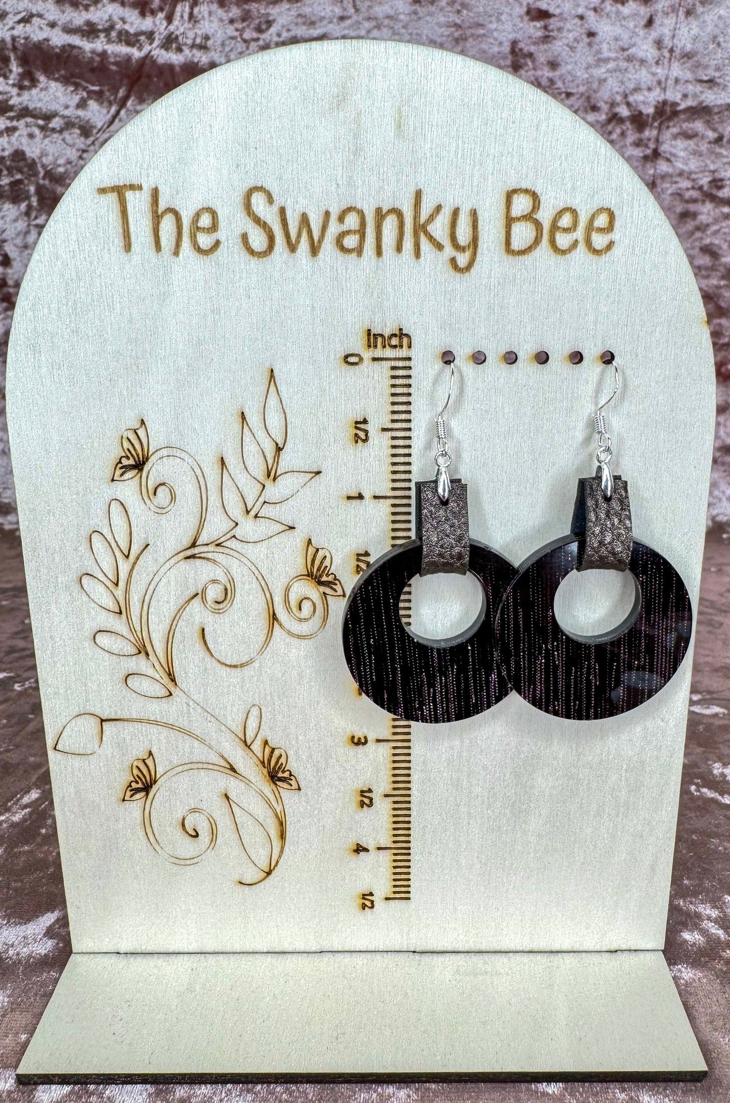Midnight Sky Leather Drop Earrings, Acrylic Dangle Earrings, Handmade Jewelry, Statement Accessory