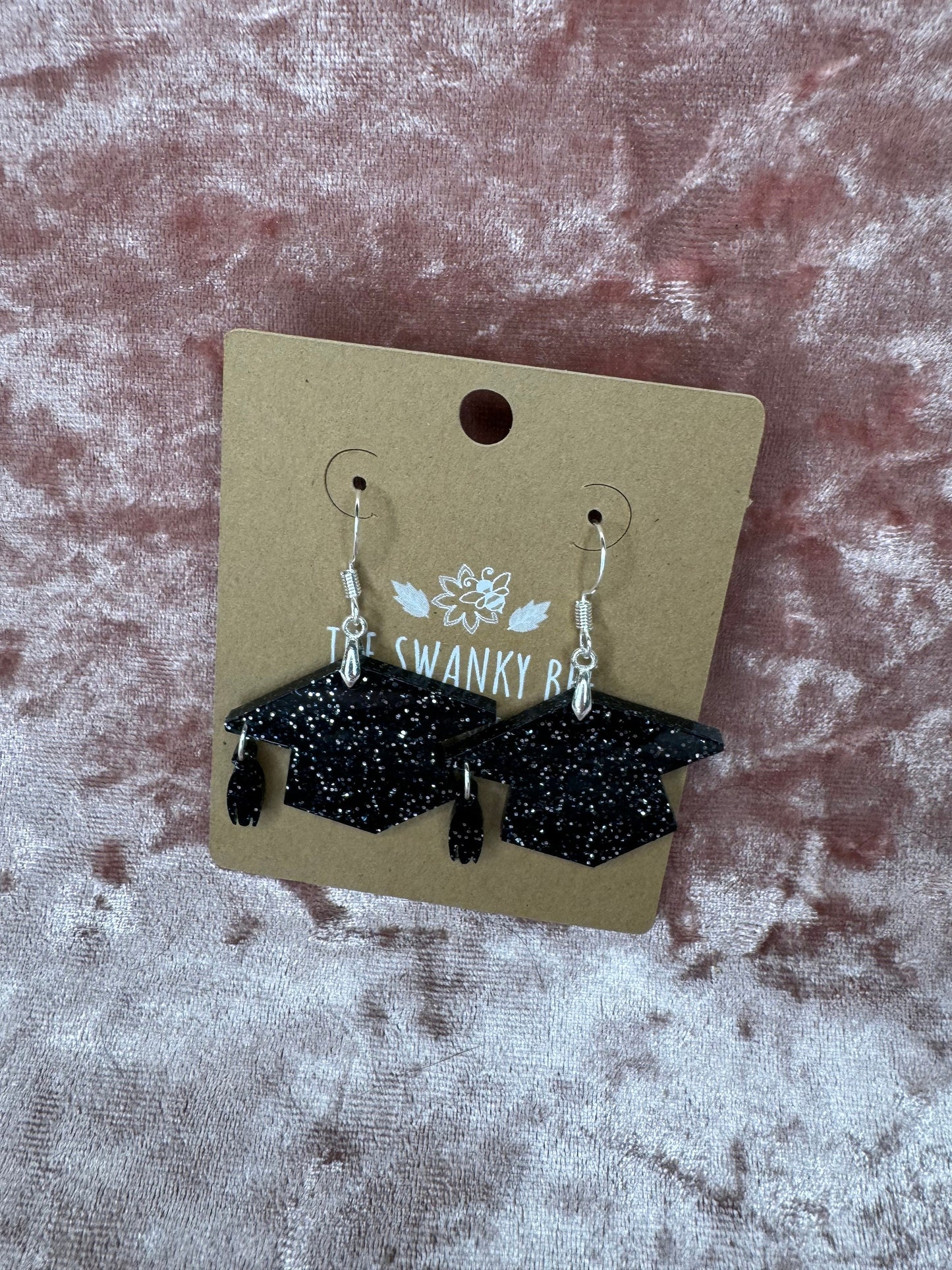 Black Glitter Graduation Cap Earrings: 2025 Grad Accessories