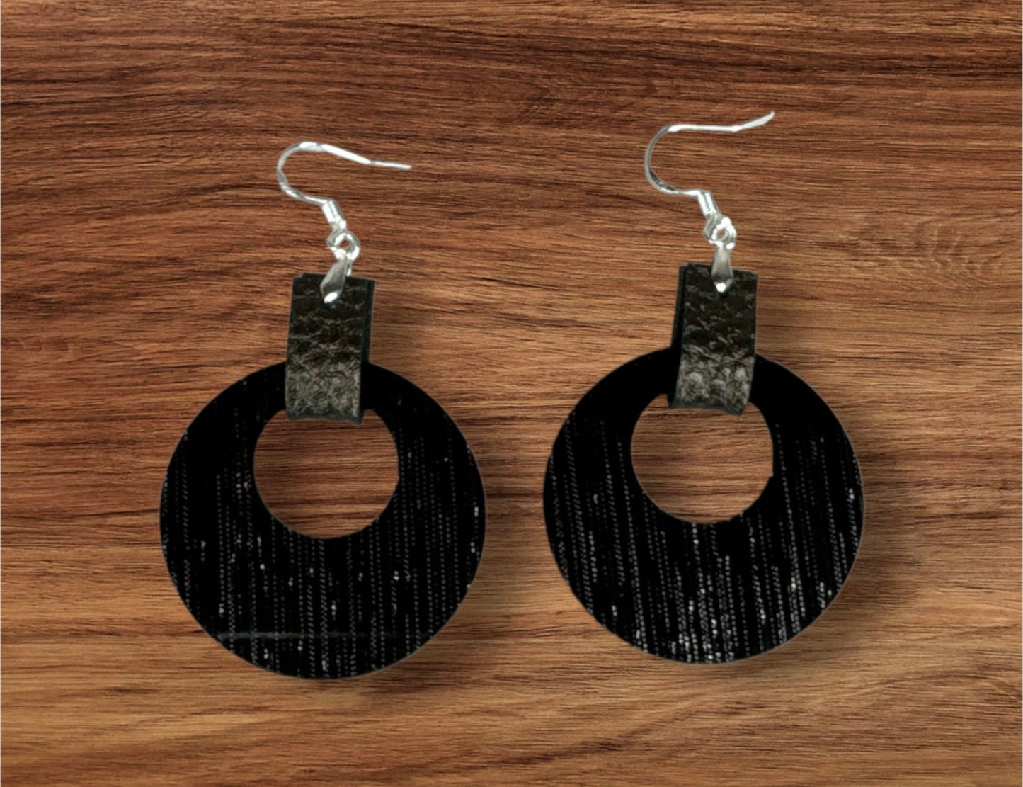 Midnight Sky Leather Drop Earrings, Acrylic Dangle Earrings, Handmade Jewelry, Statement Accessory