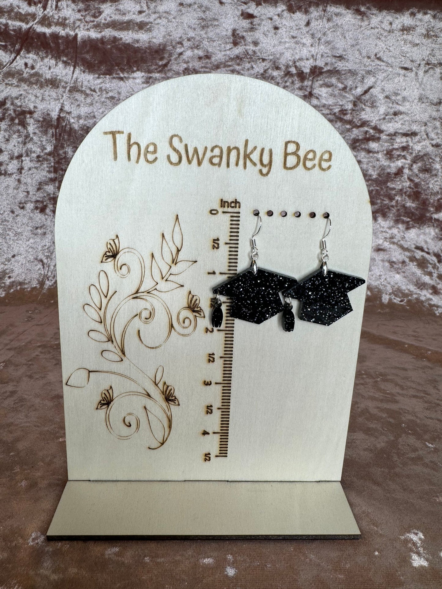 Black Glitter Graduation Cap Earrings: 2025 Grad Accessories