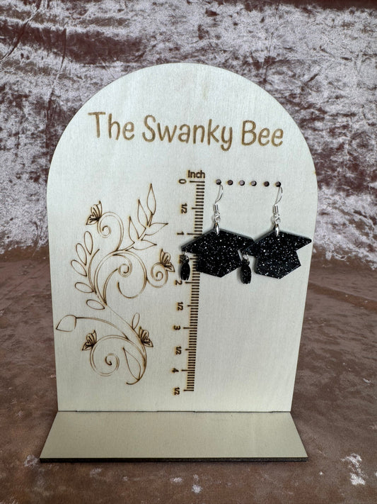Black Glitter Graduation Cap Earrings: 2025 Grad Accessories