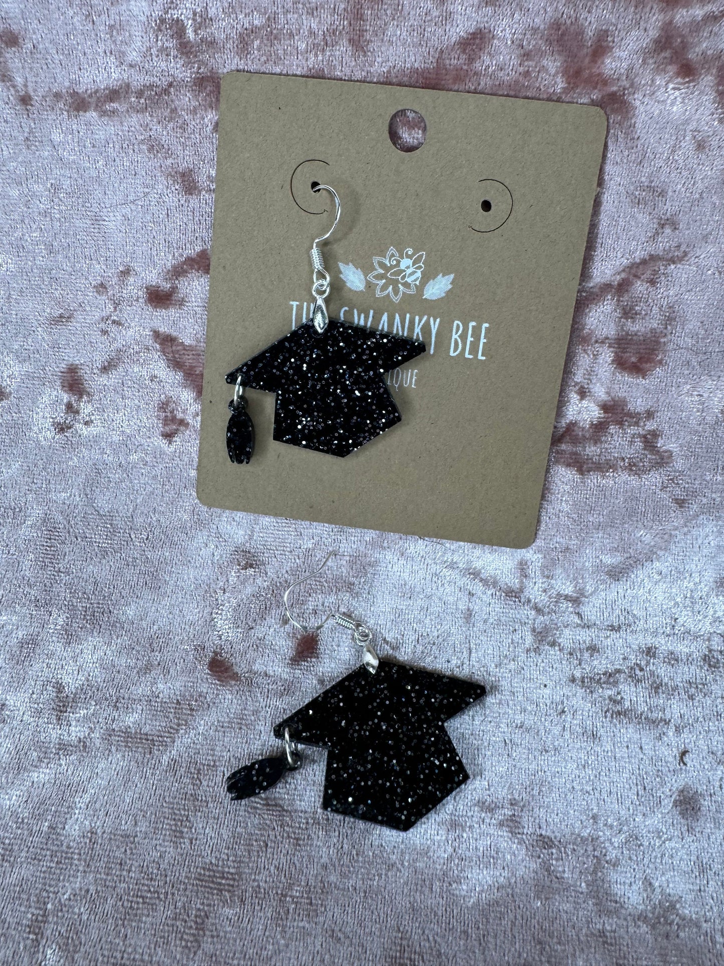 Black Glitter Graduation Cap Earrings: 2025 Grad Accessories