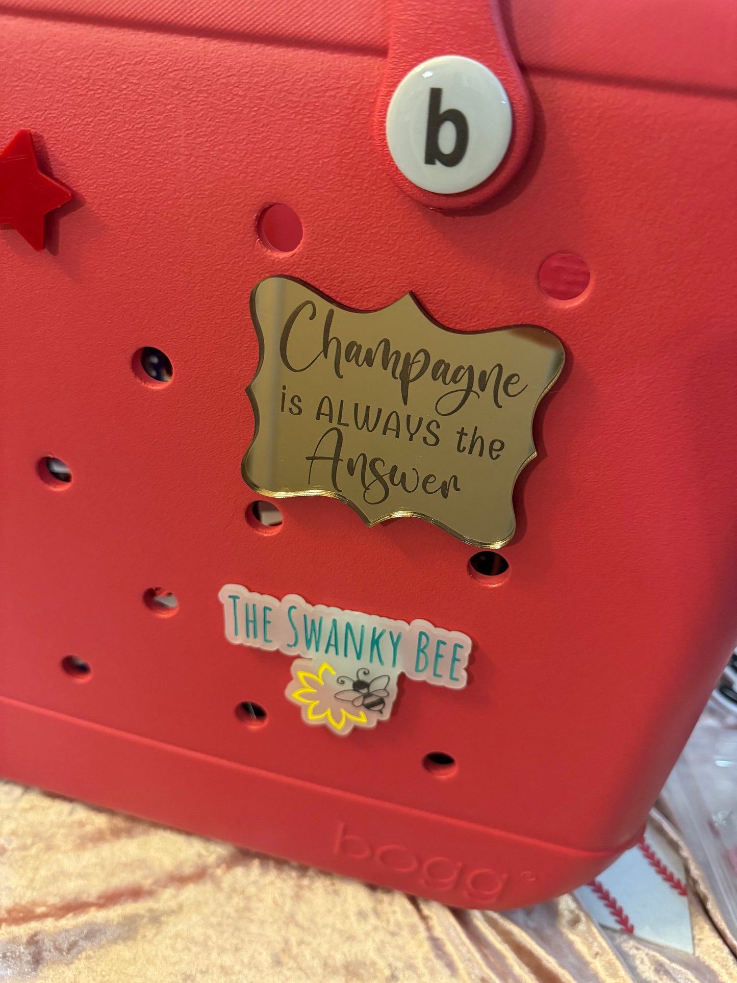 Champagne is Always the Answer Bogg Bag Charm: Copper Mirrored Acrylic