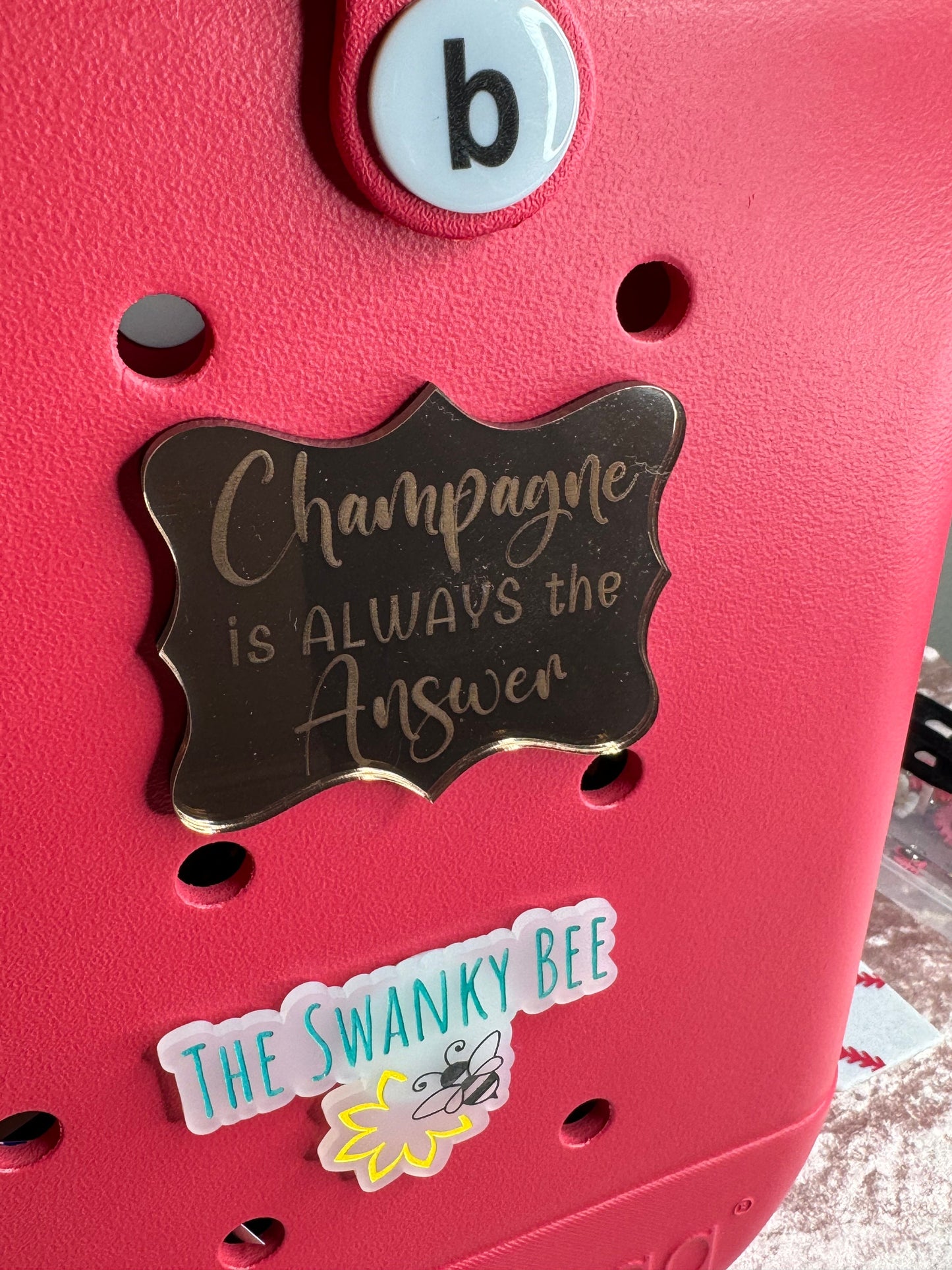 Champagne is Always the Answer Bogg Bag Charm: Copper Mirrored Acrylic