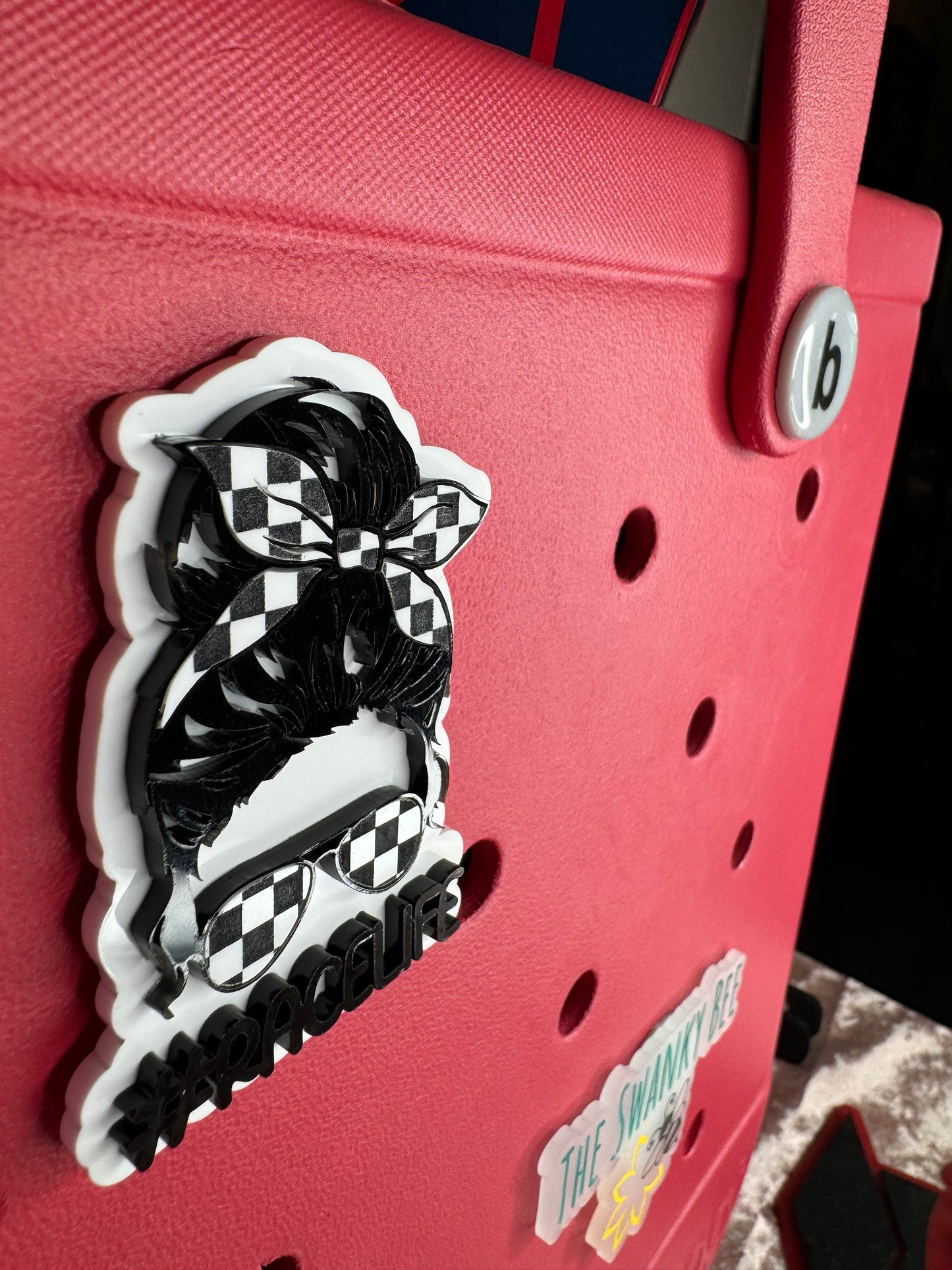 Race Life Bogg Bag Charm: Checkered Flag Racing Accessory
