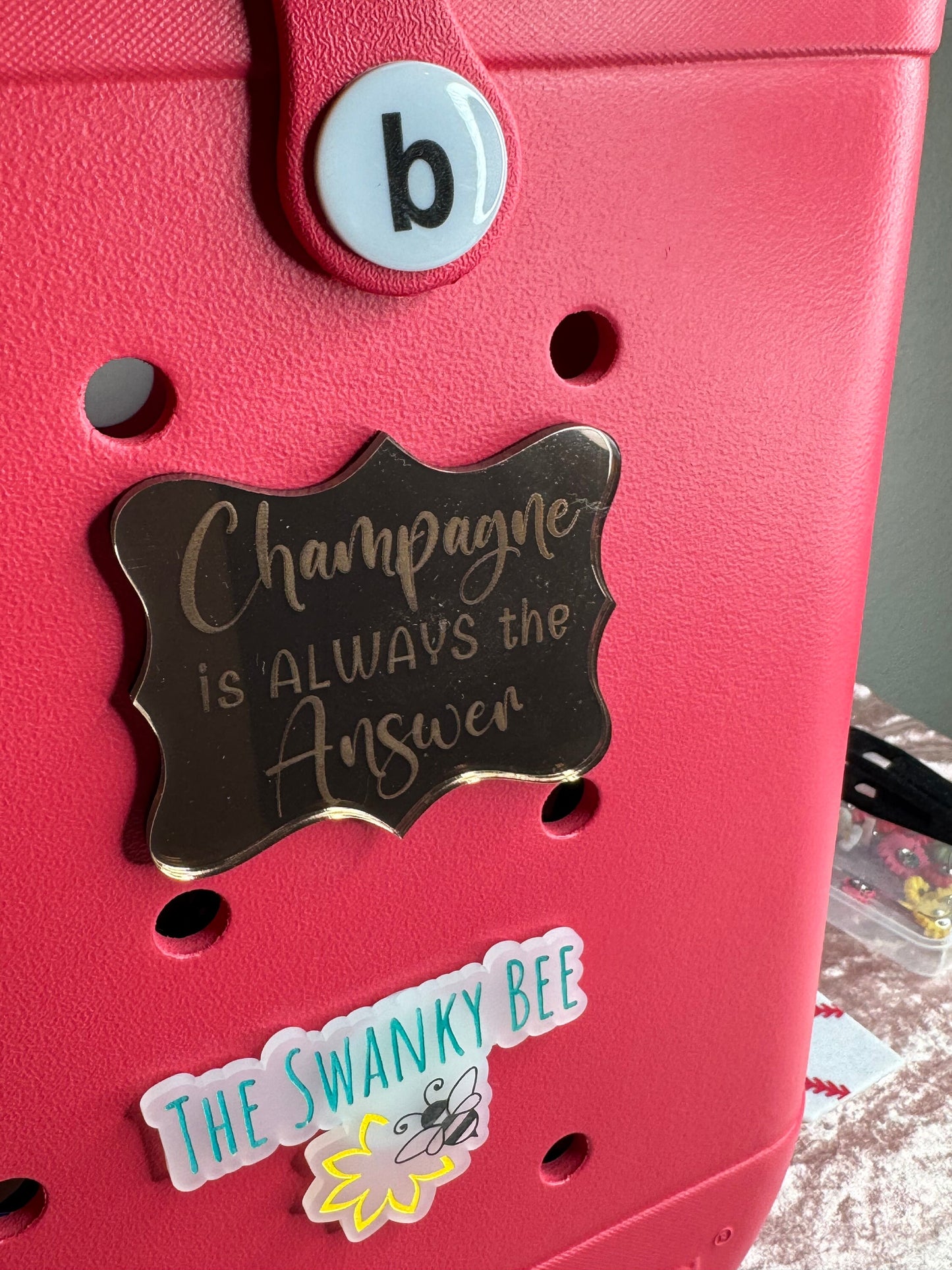 Champagne is Always the Answer Bogg Bag Charm: Copper Mirrored Acrylic