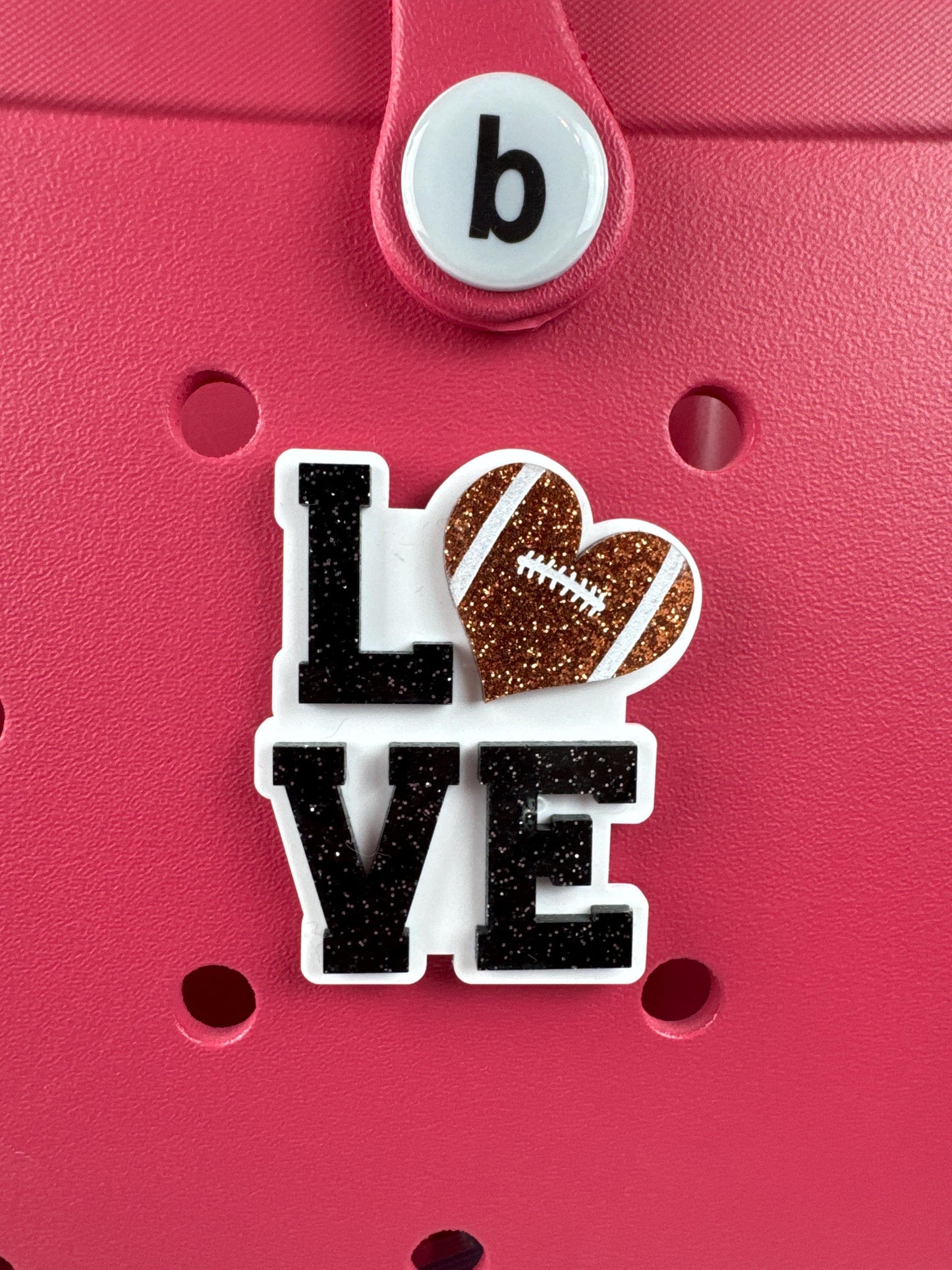 Football Love Bogg Bag Charm: Glitter Heart, Sports Fan Accessory