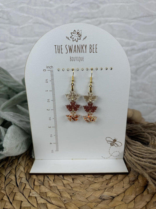 Sparkly Leaf Earrings: Autumn Glitter Jewelry, 2.5" Drop