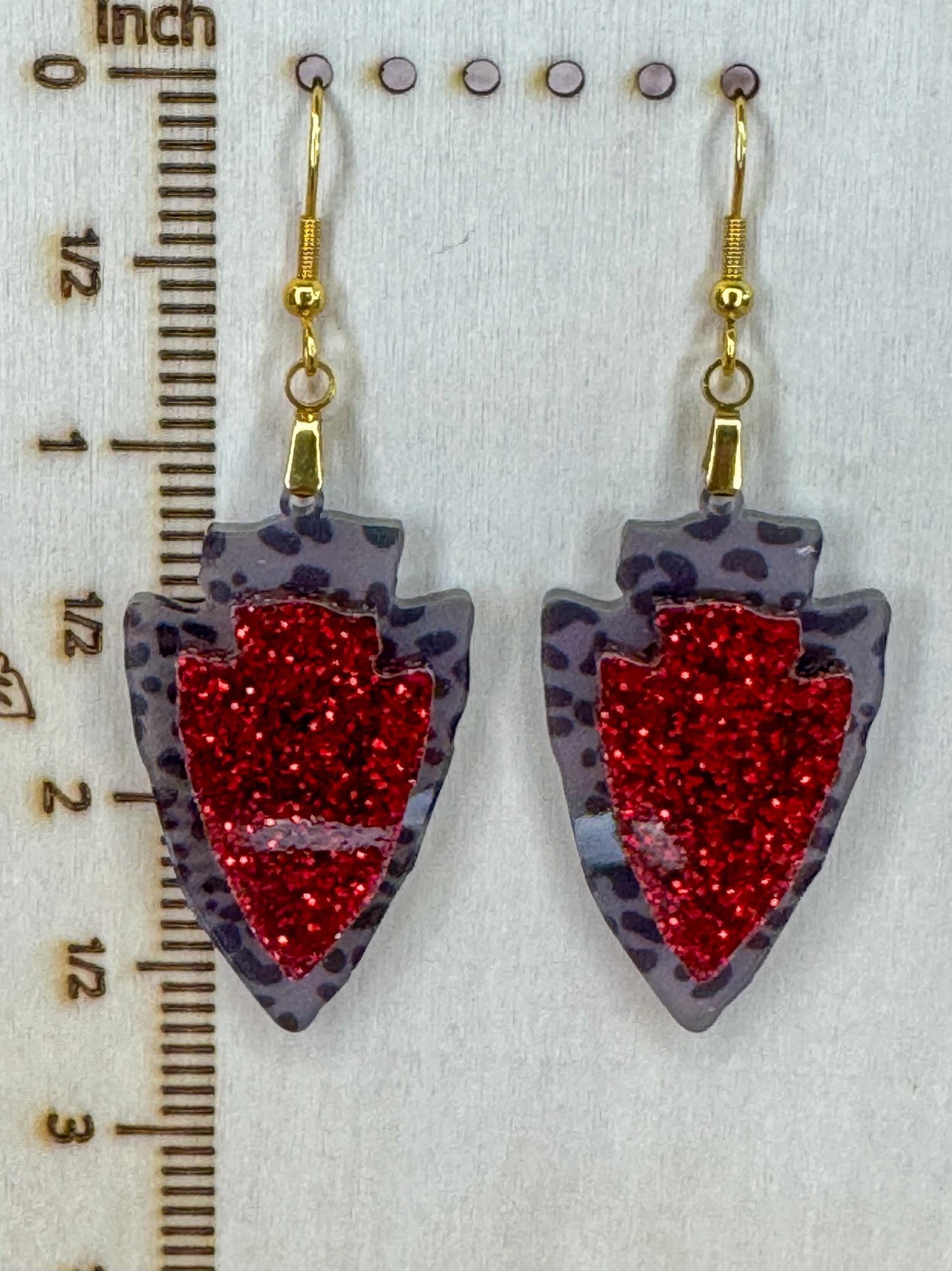 KC Arrowhead Dangle Earrings: Red Glitter, Sports Fan Jewelry