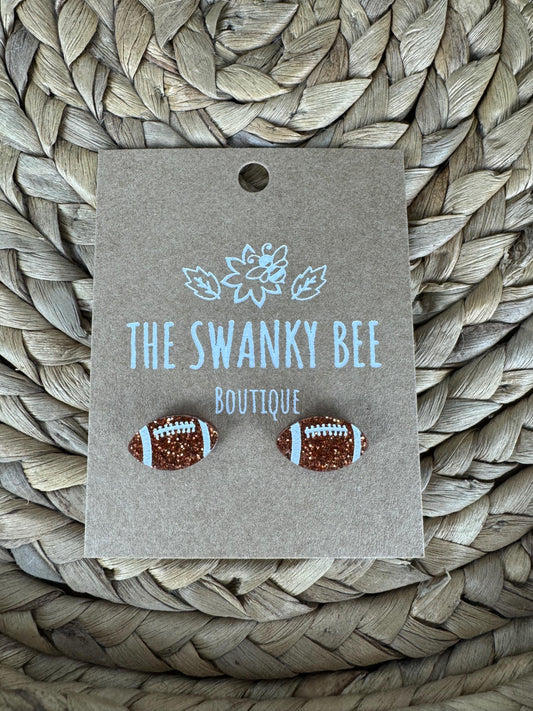 Glitter Football Stud Earrings: Sparkly Sports Jewelry