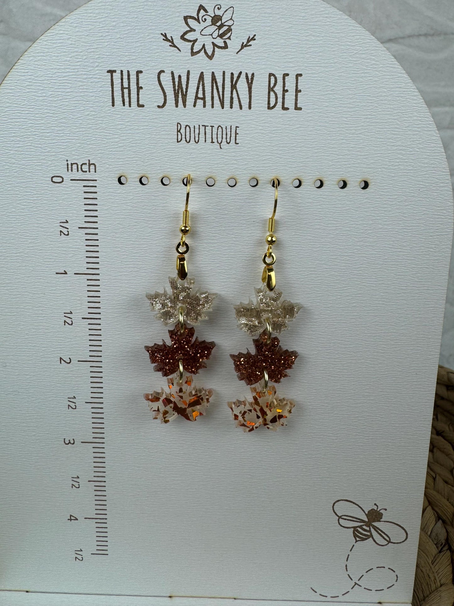 Sparkly Leaf Earrings: Autumn Glitter Jewelry, 2.5" Drop