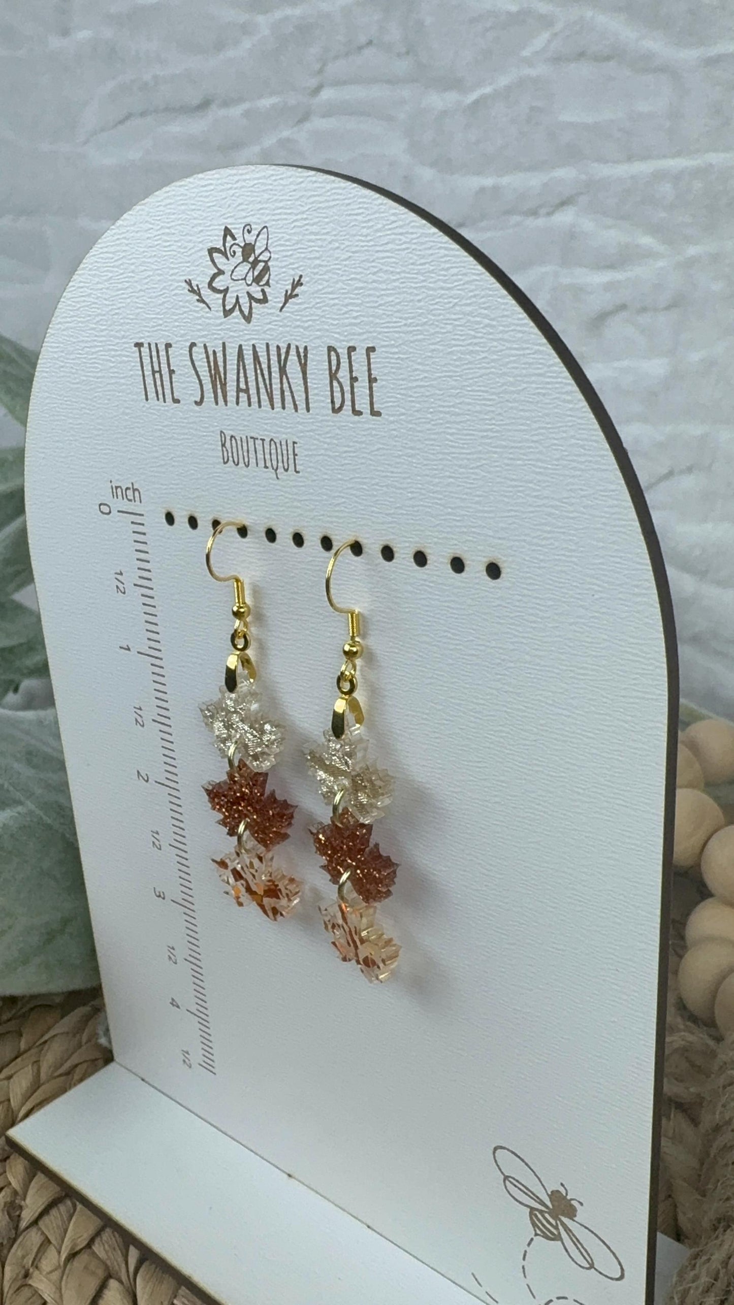 Sparkly Leaf Earrings: Autumn Glitter Jewelry, 2.5" Drop