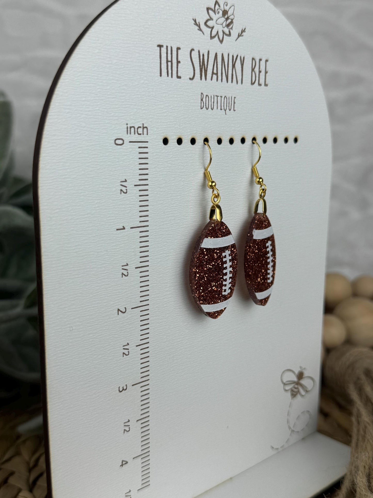 Glitter Football Earrings: Game Day Sports Jewelry