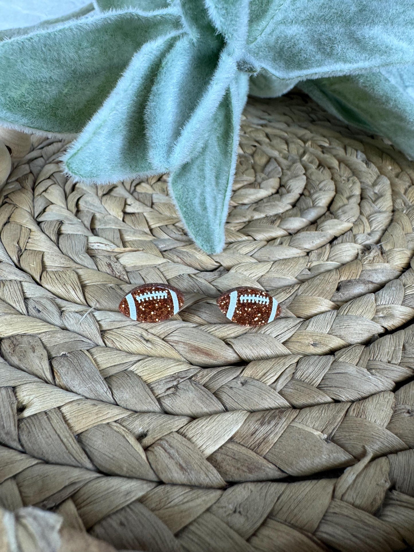 Glitter Football Stud Earrings: Sparkly Sports Jewelry