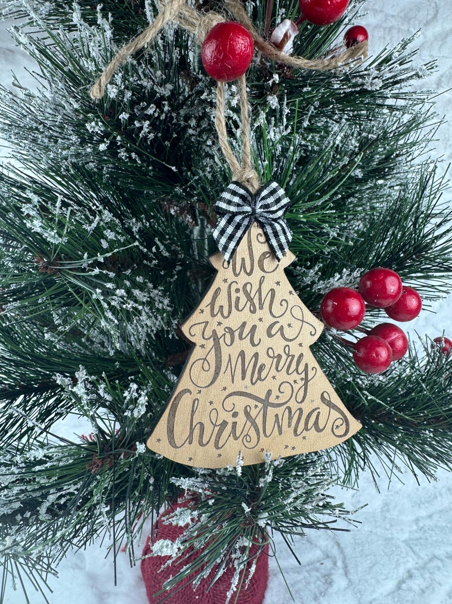 Engraved Wood Christmas Tree Ornament: Rustic Holiday Decoration