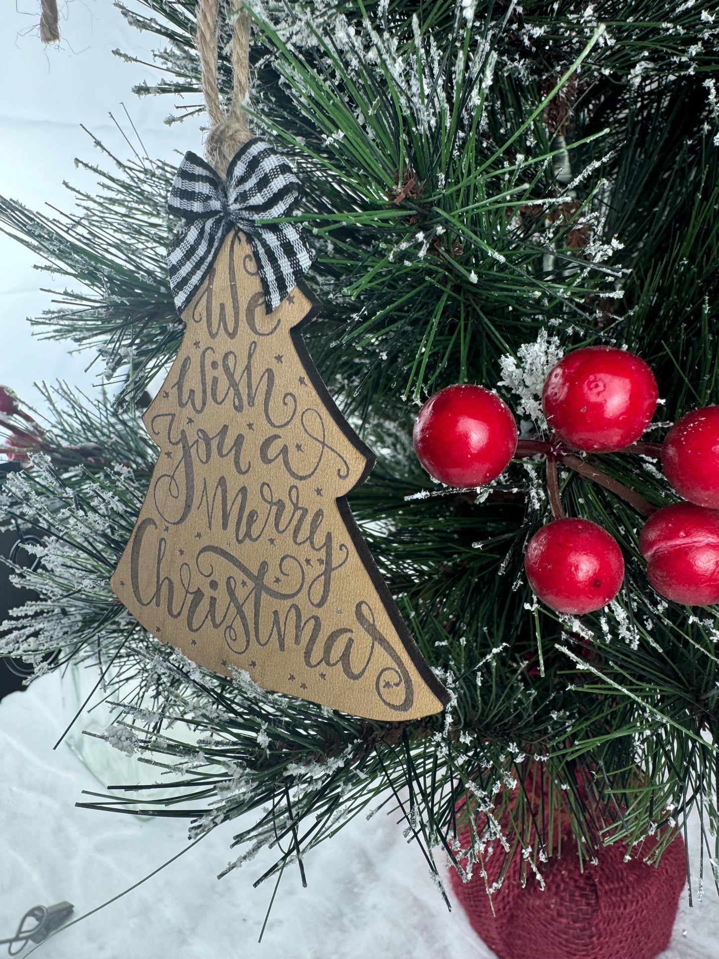 Engraved Wood Christmas Tree Ornament: Rustic Holiday Decoration