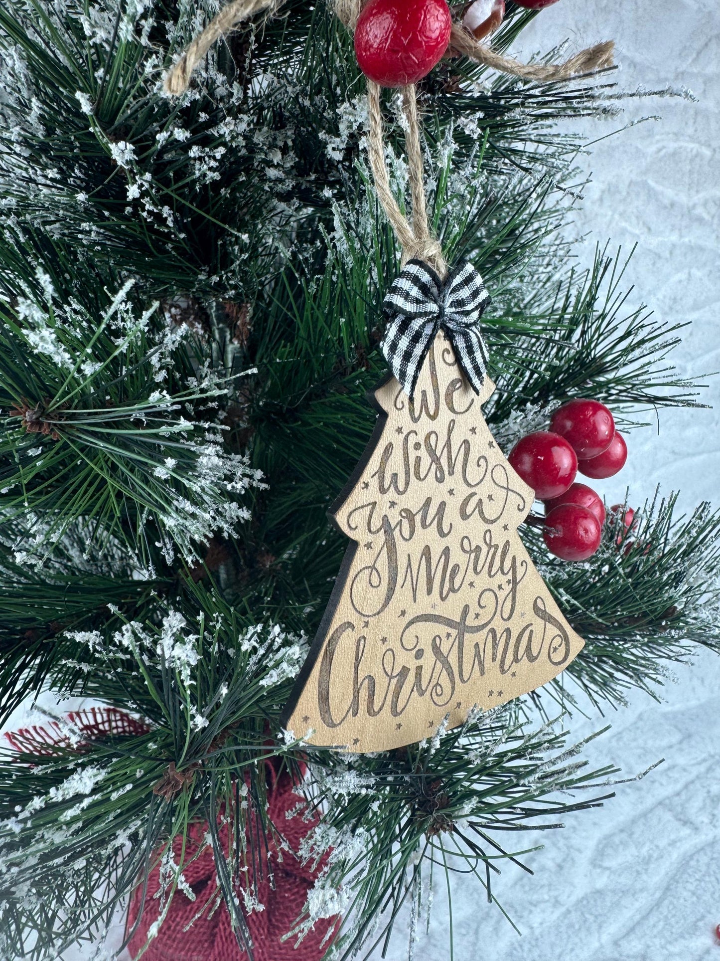 Engraved Wood Christmas Tree Ornament: Rustic Holiday Decoration