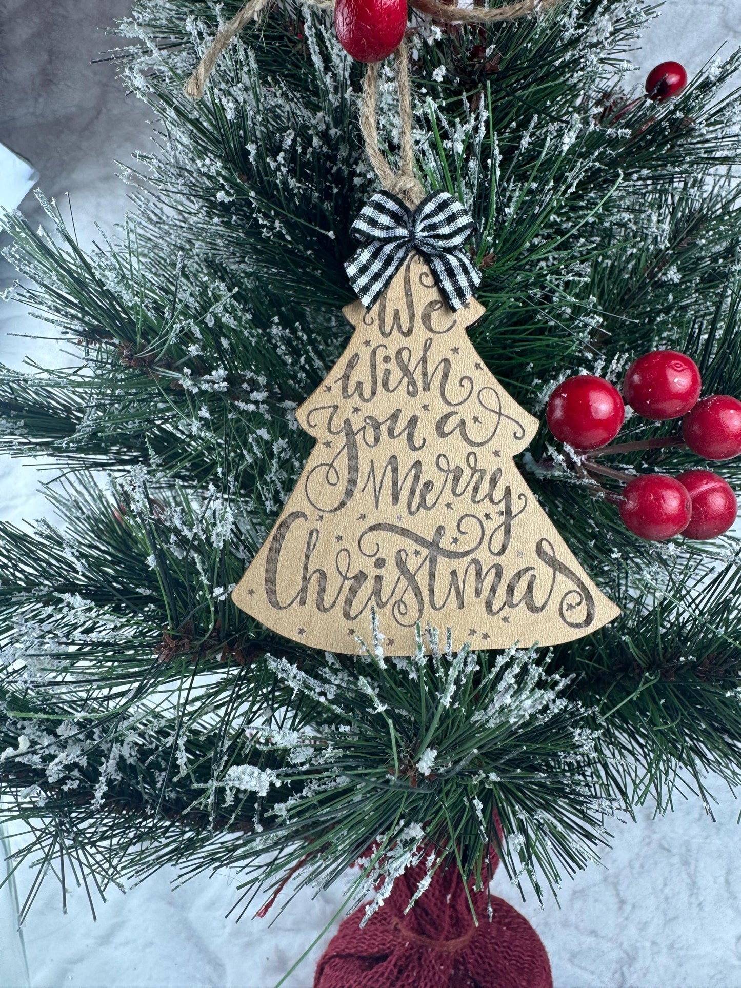 Engraved Wood Christmas Tree Ornament: Rustic Holiday Decoration