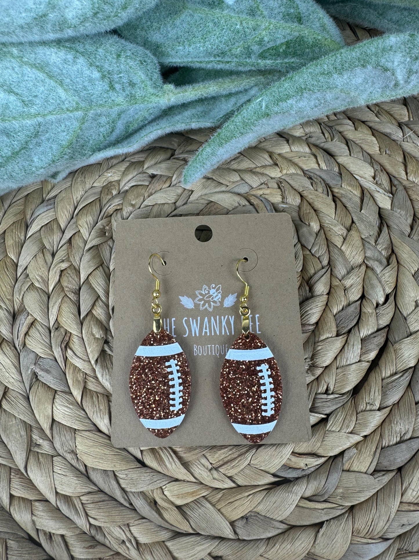Glitter Football Earrings: Game Day Sports Jewelry