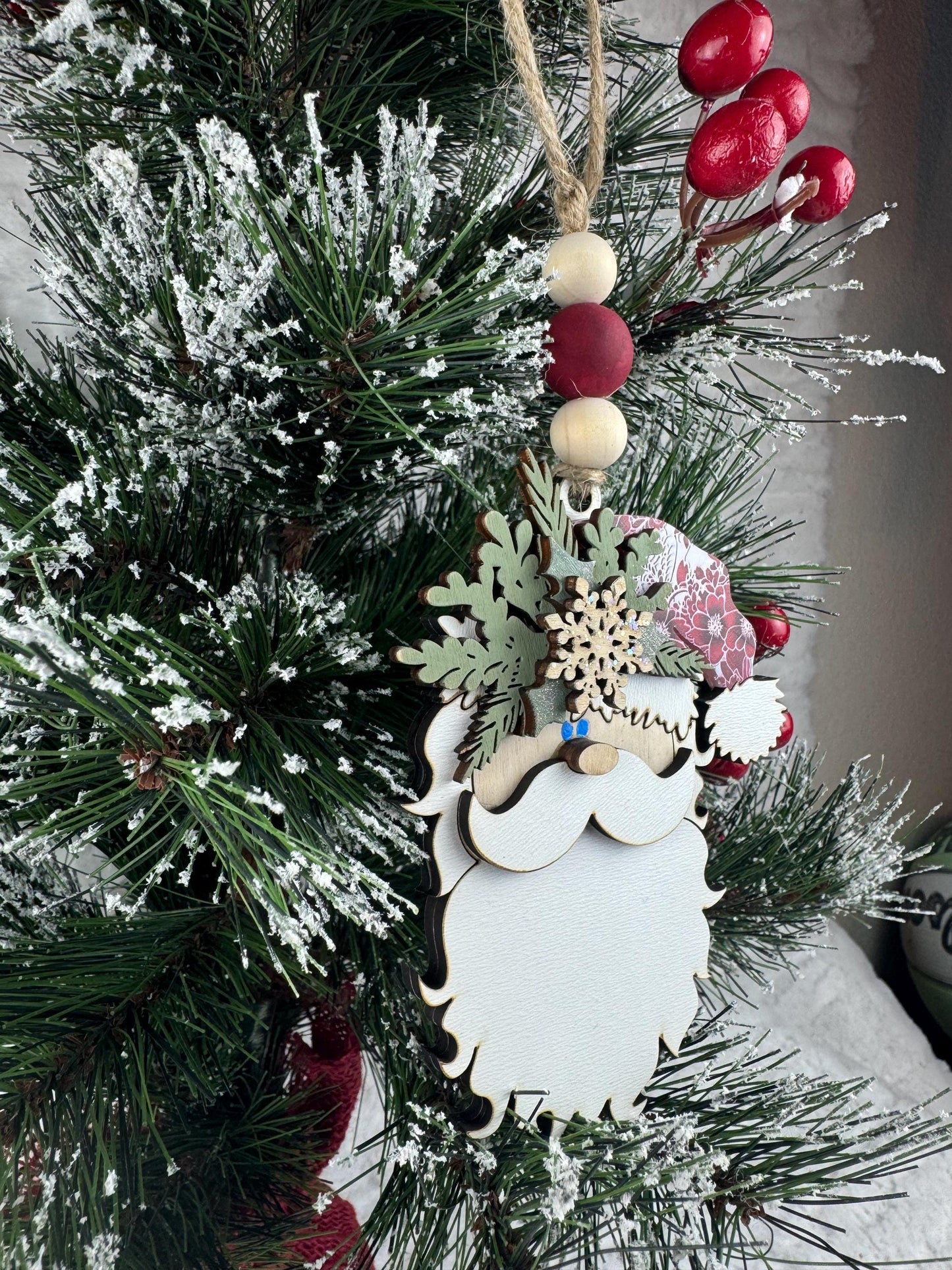 Handcrafted Santa Ornament: Glitter or Floral Hat, Holiday Decor