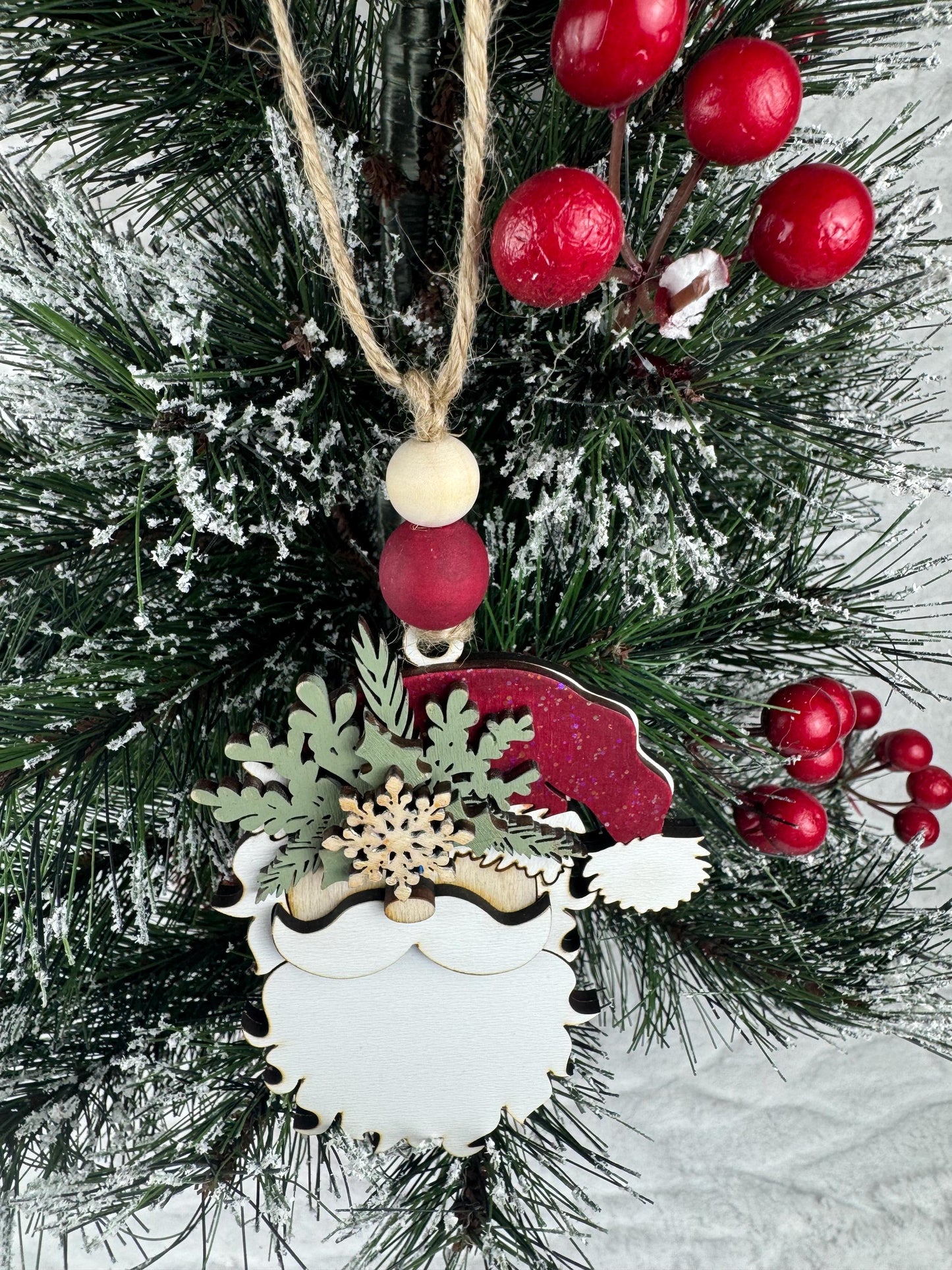 Handcrafted Santa Ornament: Glitter or Floral Hat, Holiday Decor