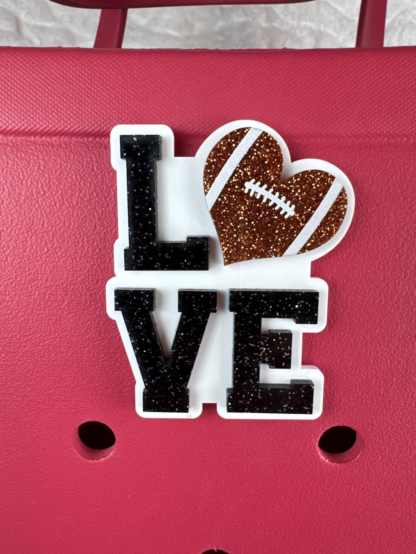 Football Love Bogg Bag Charm: Glitter Heart, Sports Fan Accessory
