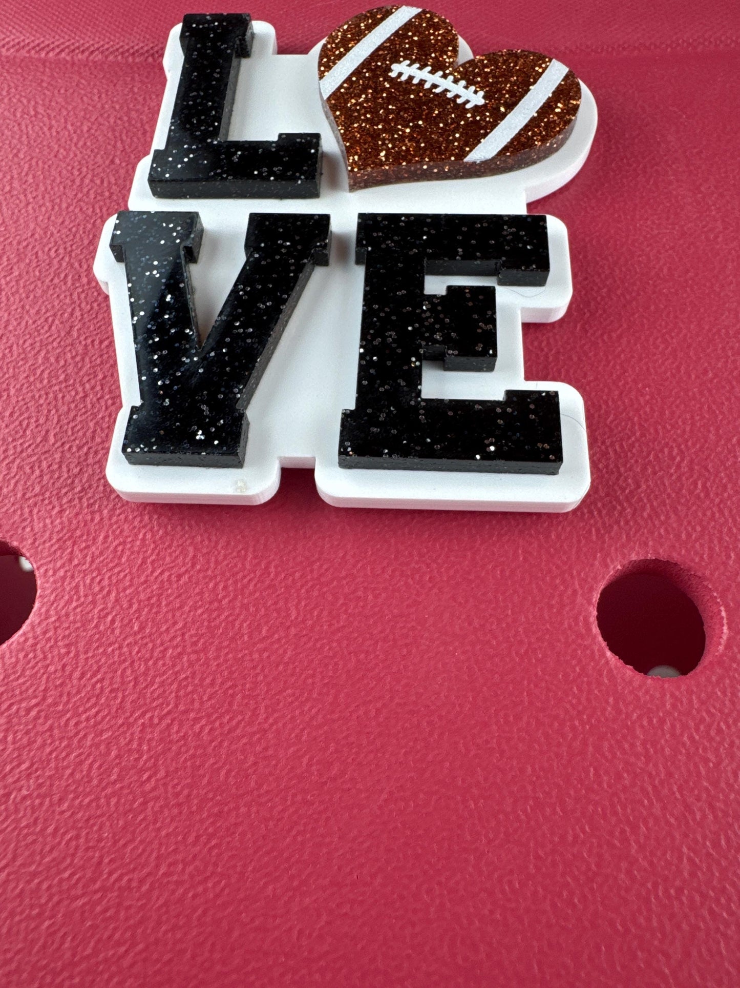 Football Love Bogg Bag Charm: Glitter Heart, Sports Fan Accessory