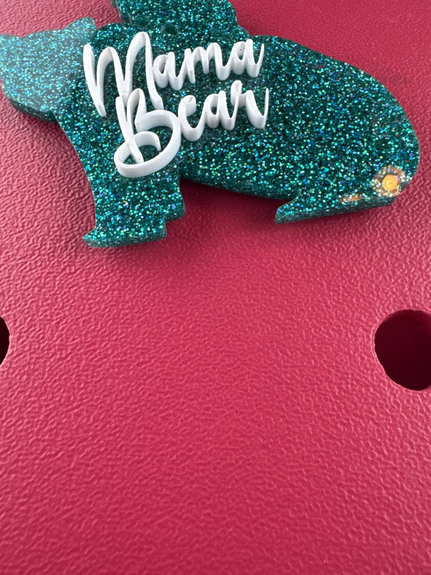 Turquoise Glitter Mama Bear Bogg Bag Charm – Playful Mom Bag Accessory