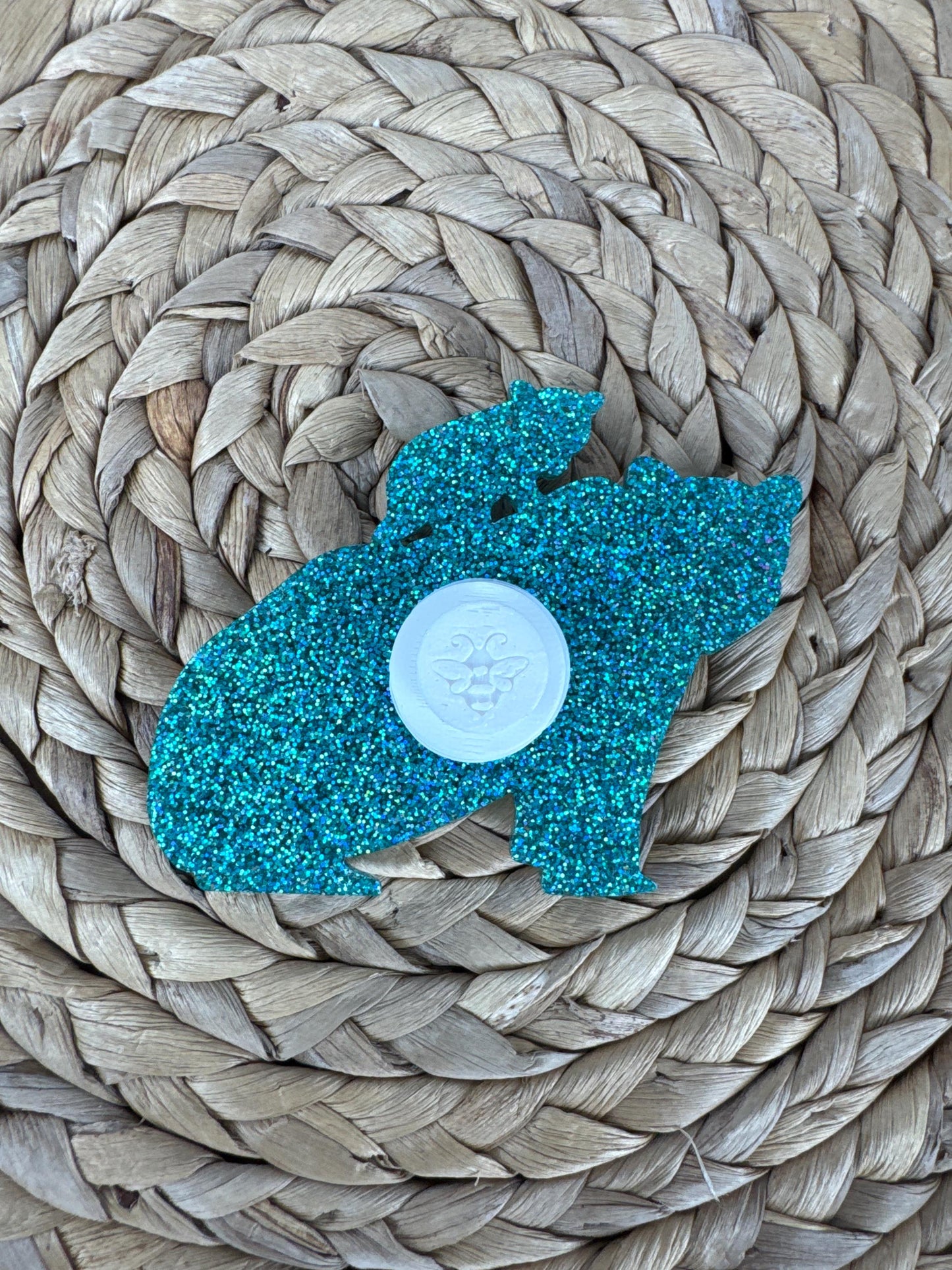 Turquoise Glitter Mama Bear Bogg Bag Charm – Playful Mom Bag Accessory