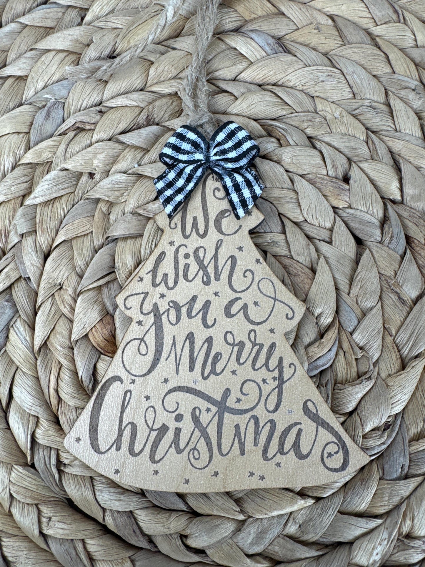 Engraved Wood Christmas Tree Ornament: Rustic Holiday Decoration