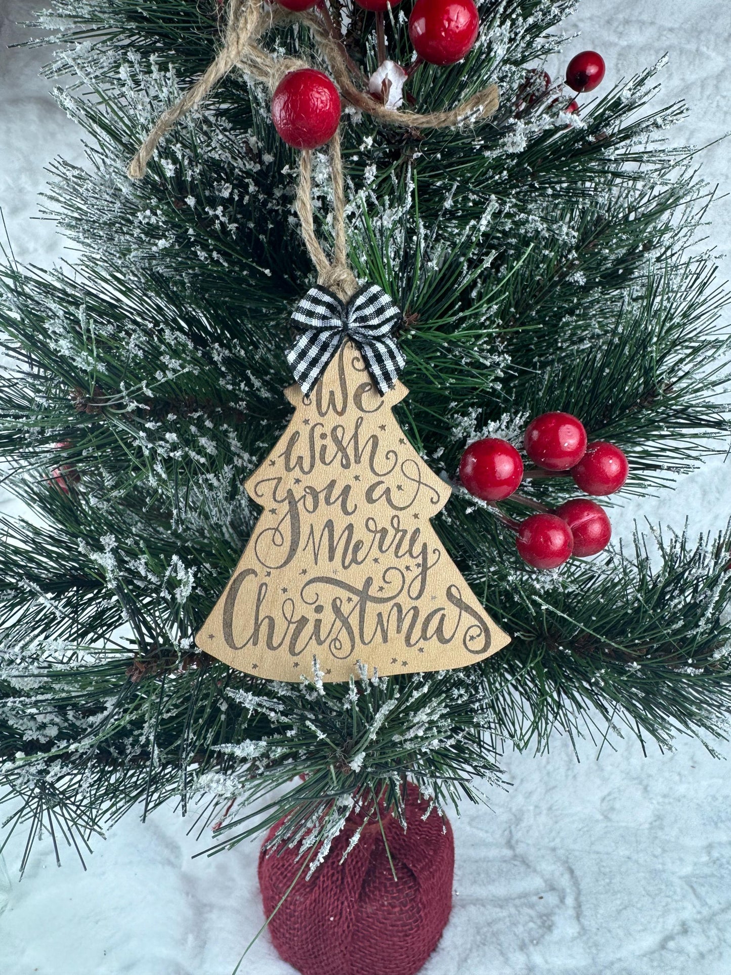 Engraved Wood Christmas Tree Ornament: Rustic Holiday Decoration