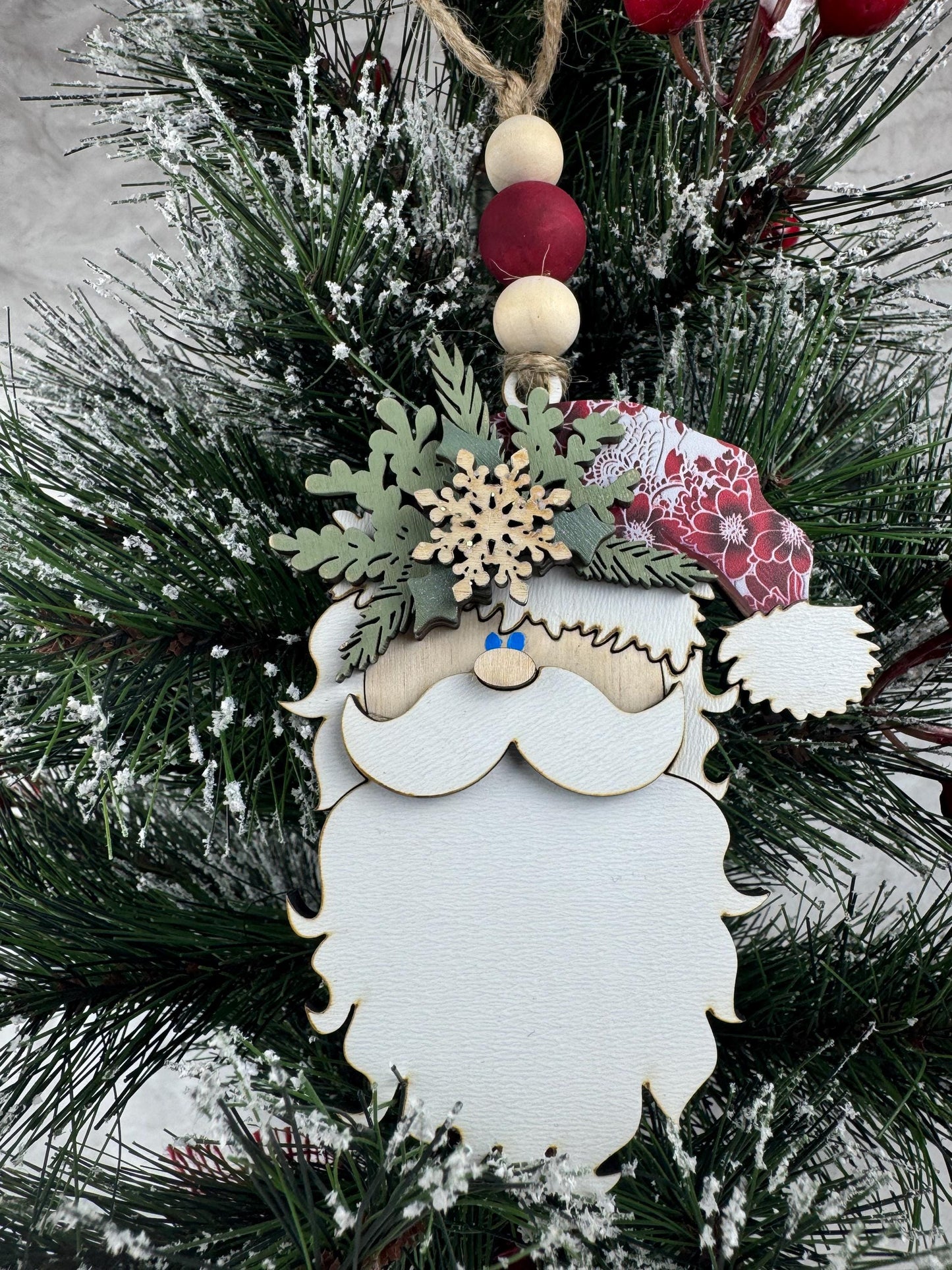 Handcrafted Santa Ornament: Glitter or Floral Hat, Holiday Decor