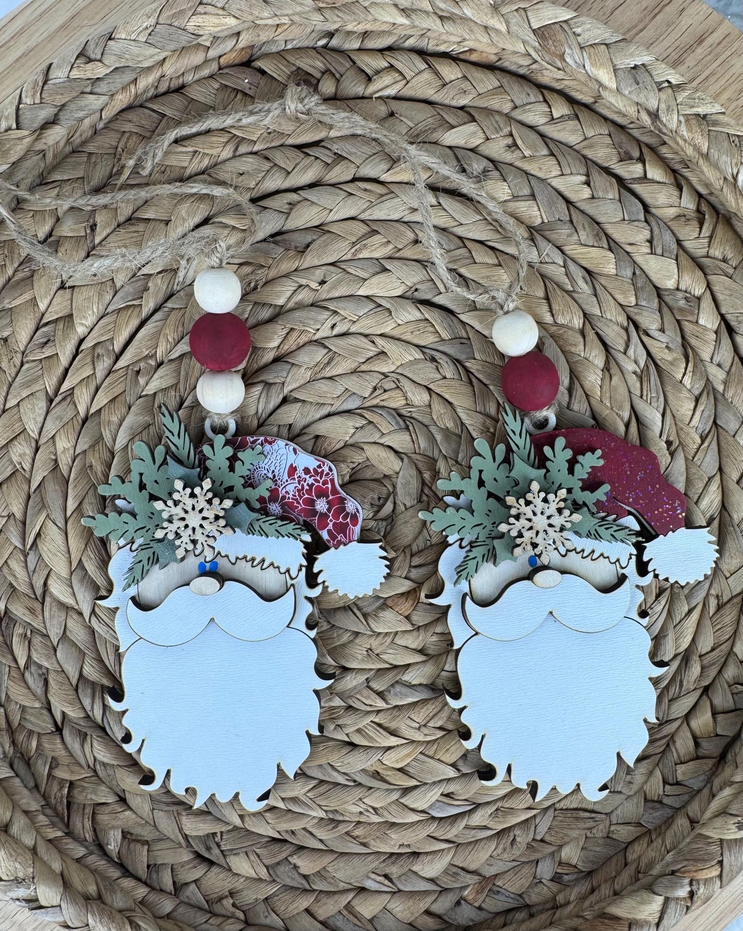 Handcrafted Santa Ornament: Glitter or Floral Hat, Holiday Decor