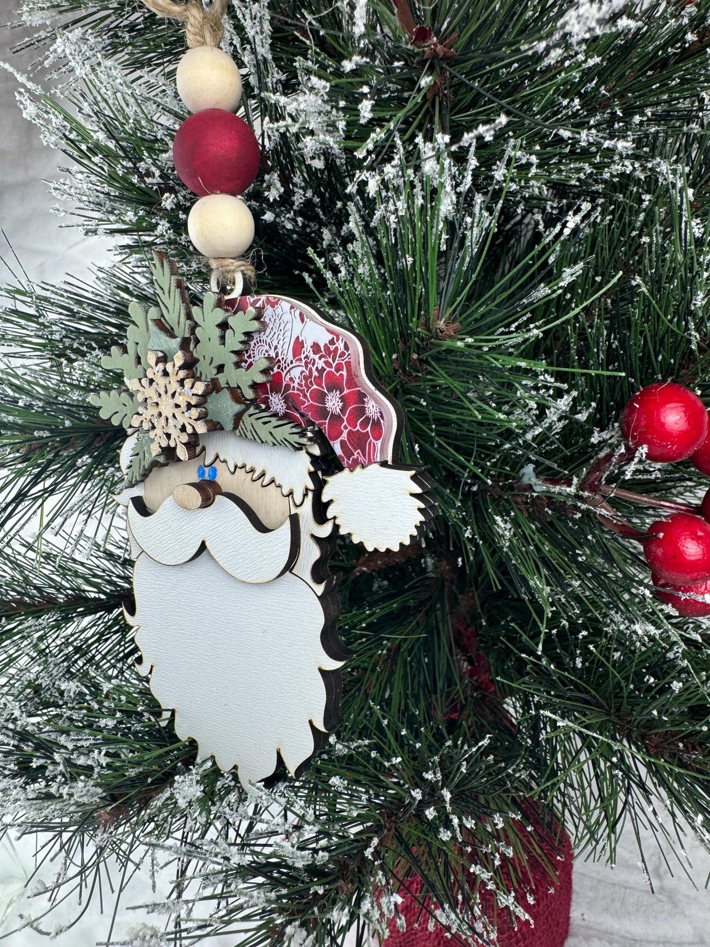 Handcrafted Santa Ornament: Glitter or Floral Hat, Holiday Decor