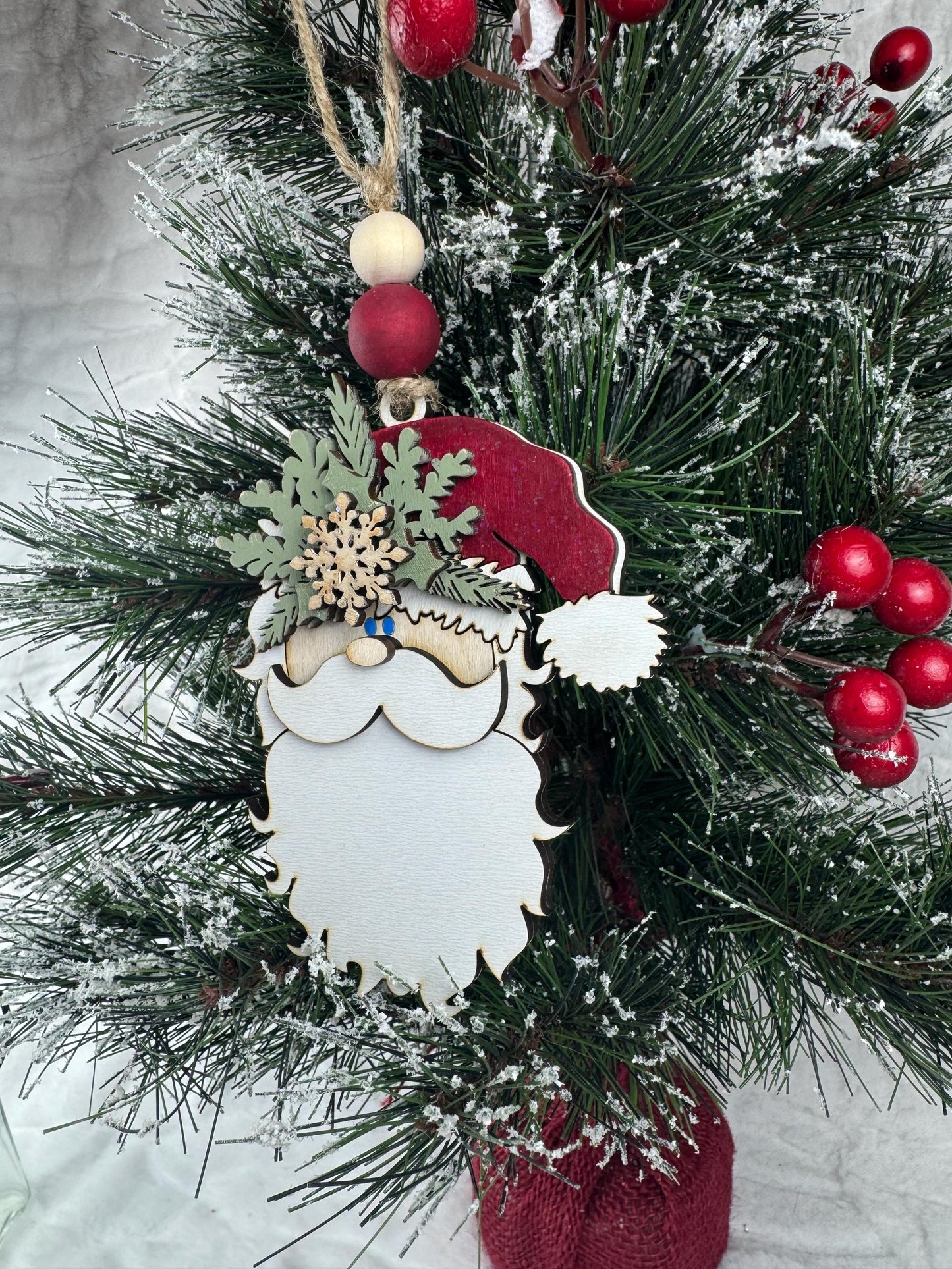 Handcrafted Santa Ornament: Glitter or Floral Hat, Holiday Decor
