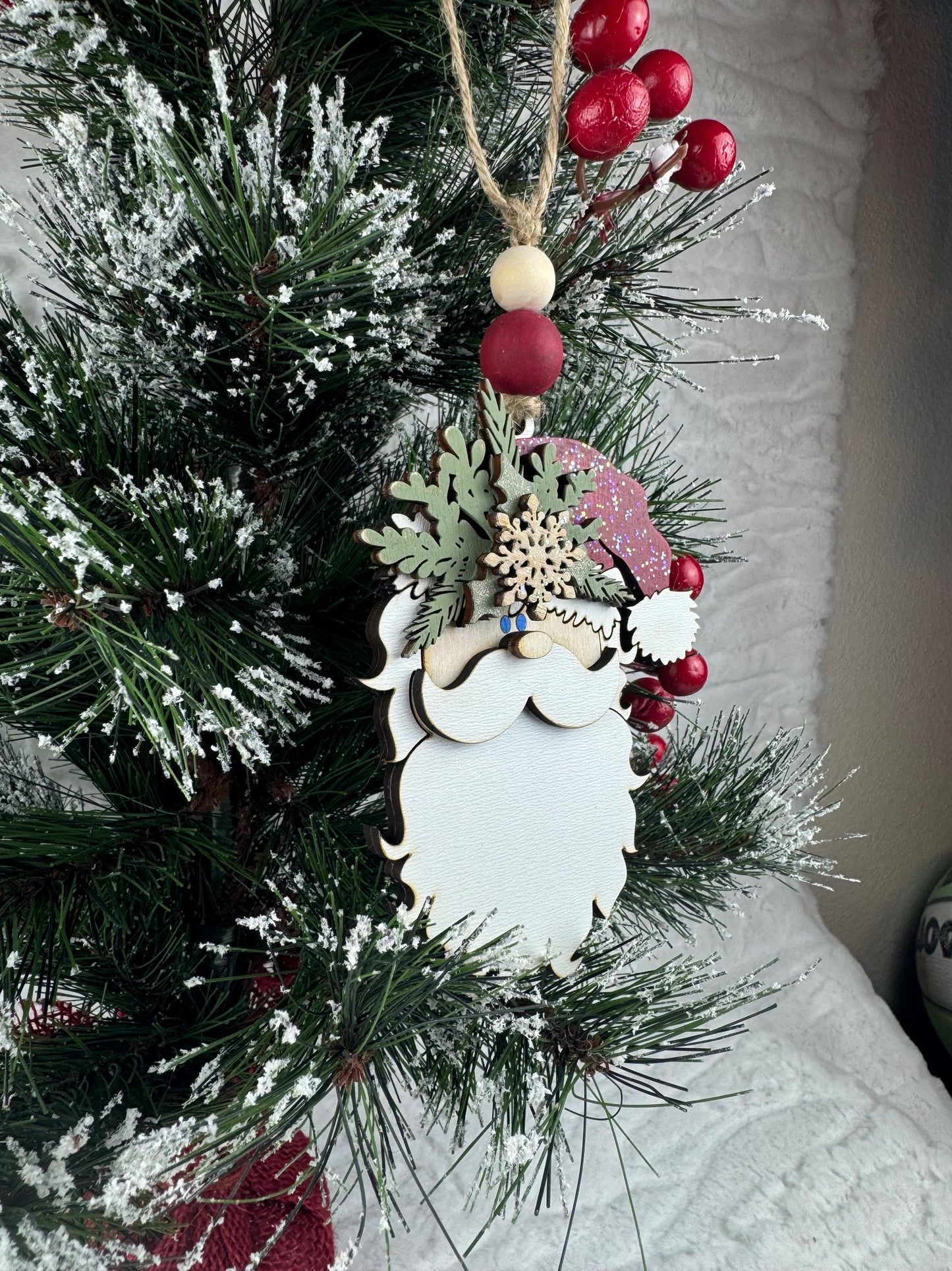 Handcrafted Santa Ornament: Glitter or Floral Hat, Holiday Decor