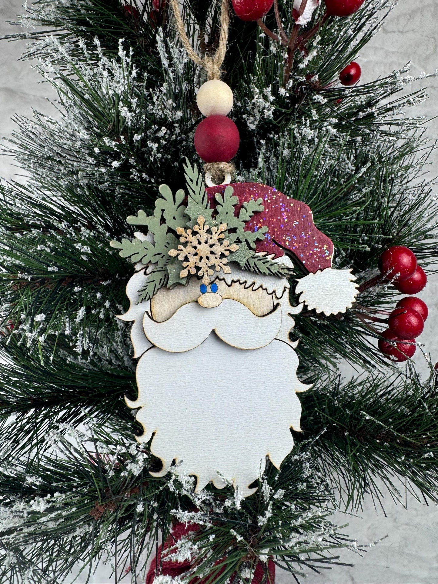 Handcrafted Santa Ornament: Glitter or Floral Hat, Holiday Decor