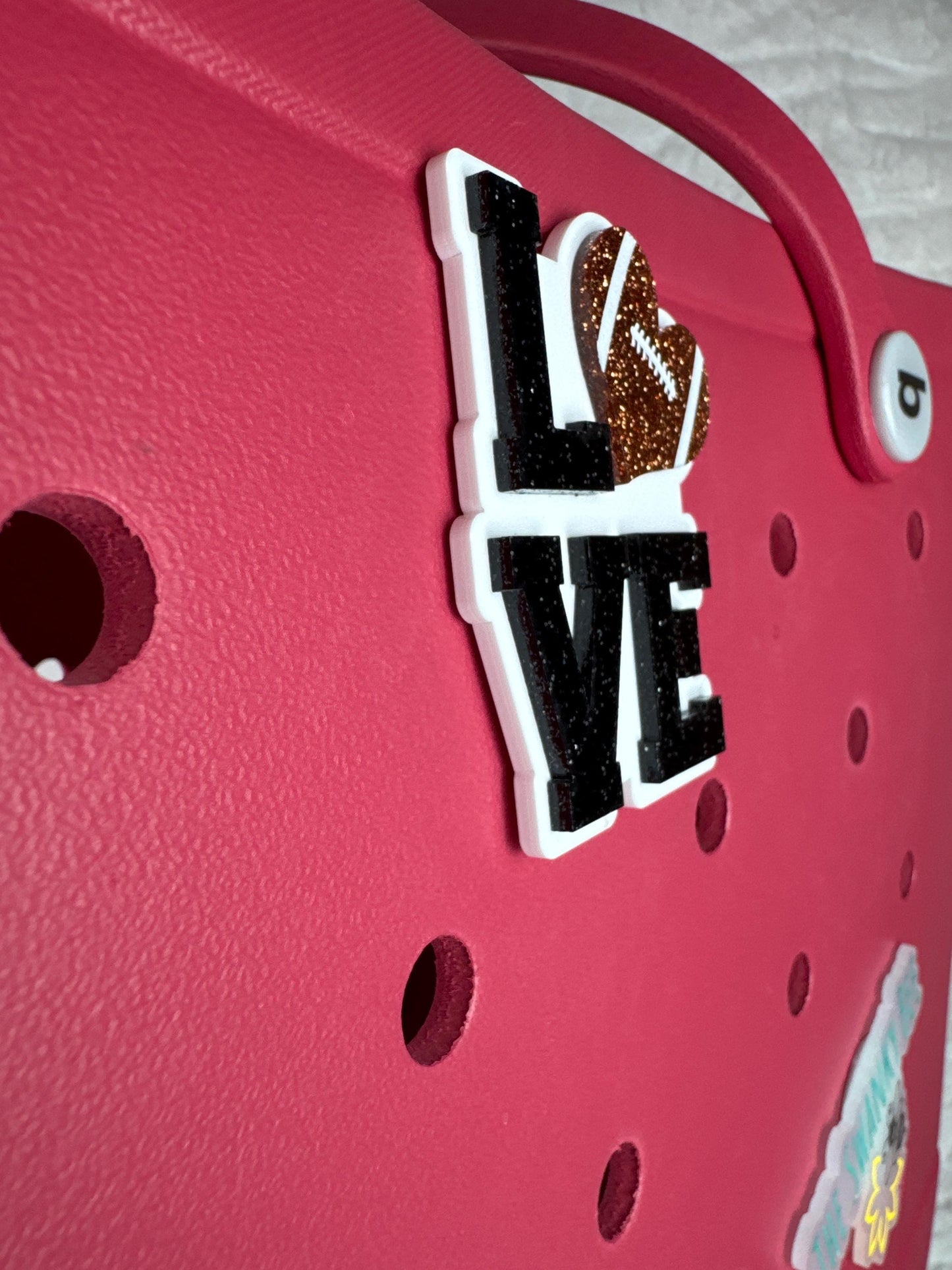 Football Love Bogg Bag Charm: Glitter Heart, Sports Fan Accessory