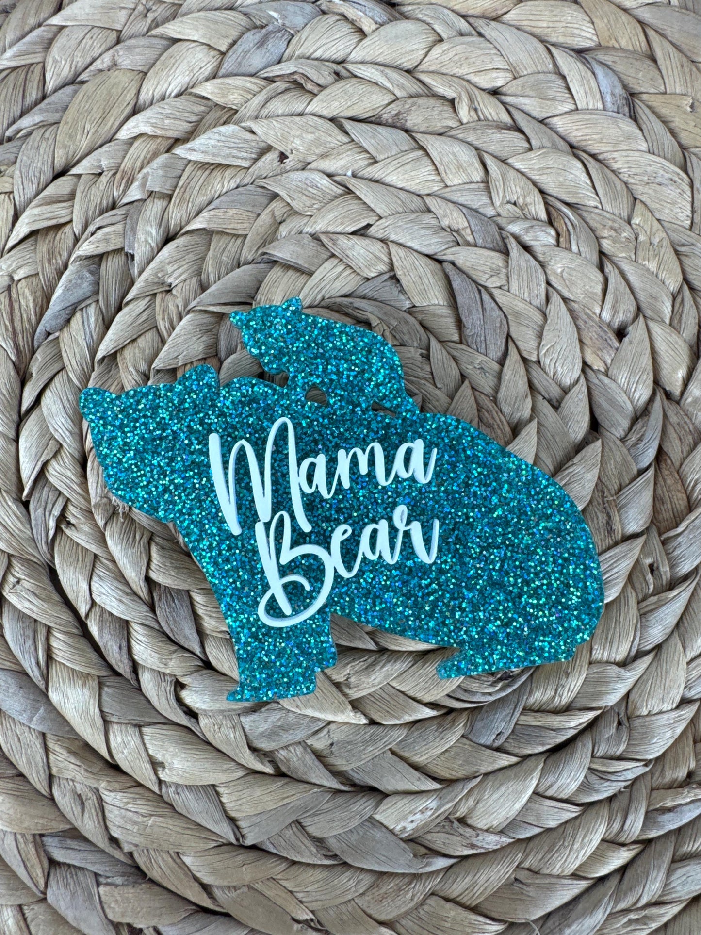 Turquoise Glitter Mama Bear Bogg Bag Charm – Playful Mom Bag Accessory