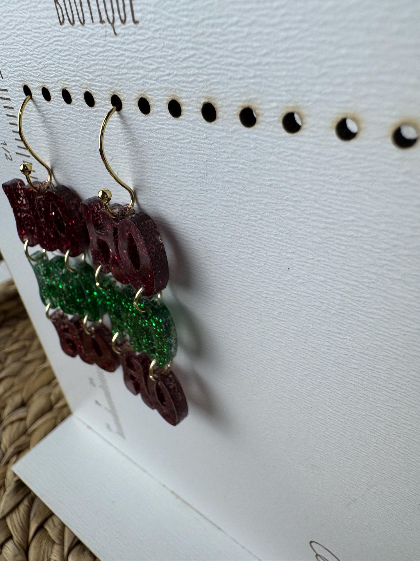 HoHoHo Christmas Dangle Earrings, Festive Jewelry