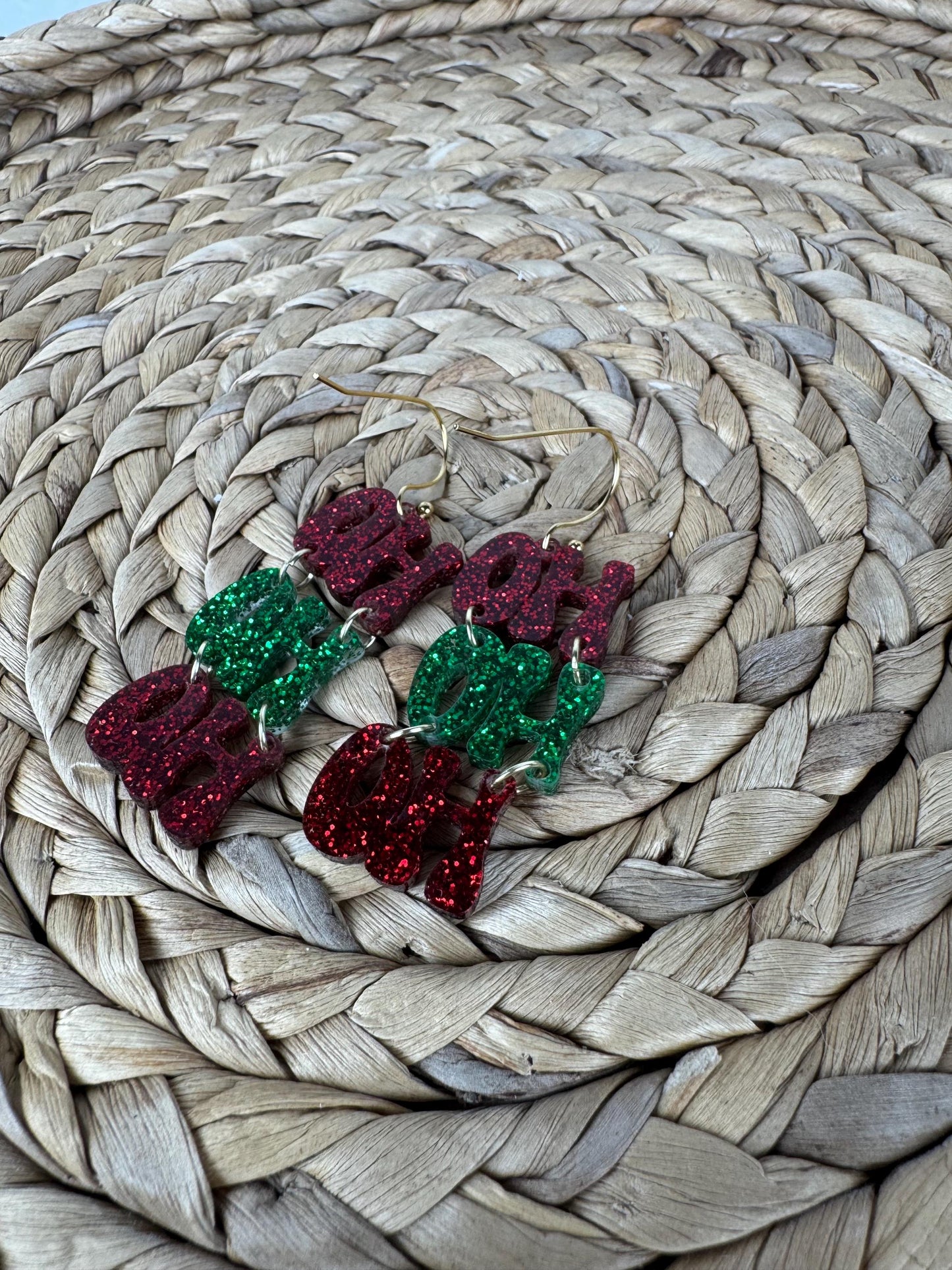 HoHoHo Christmas Dangle Earrings, Festive Jewelry