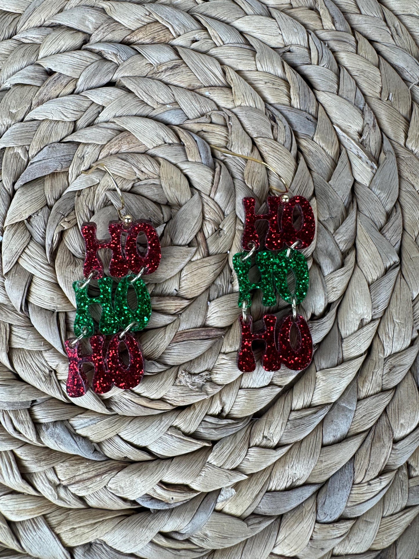 HoHoHo Christmas Dangle Earrings, Festive Jewelry