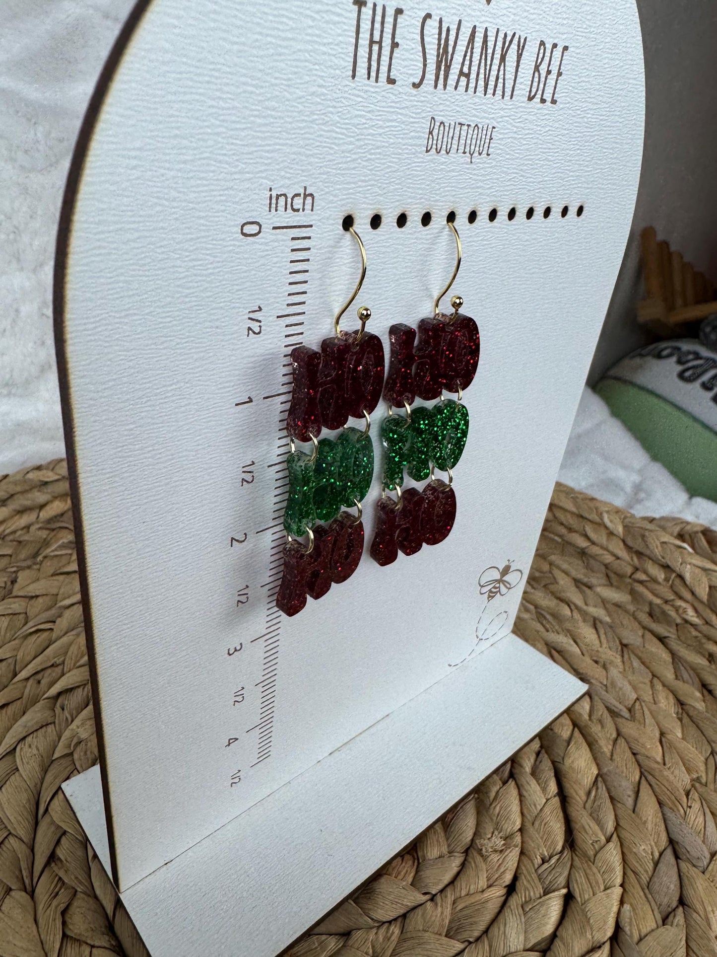 HoHoHo Christmas Dangle Earrings, Festive Jewelry