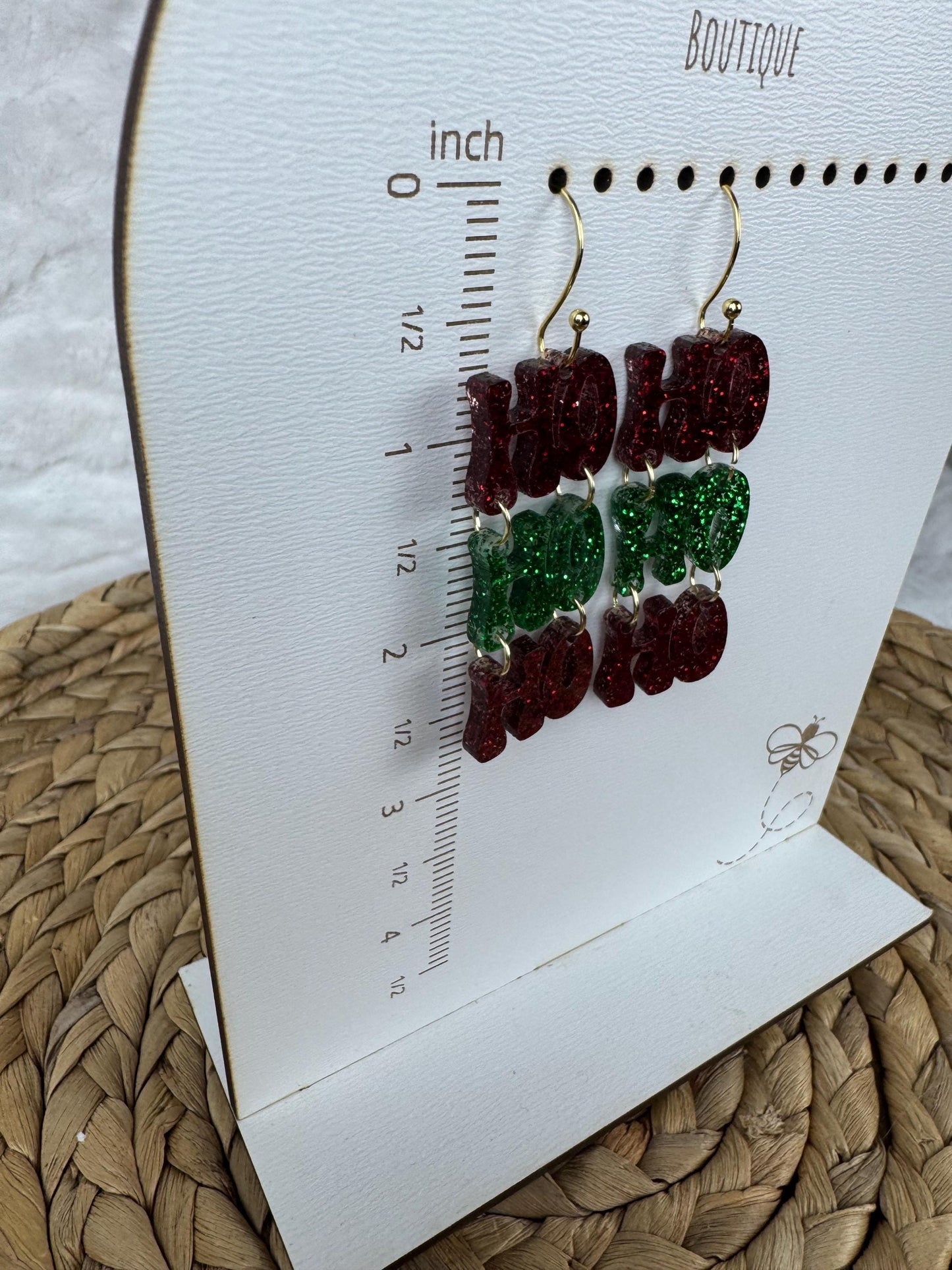 HoHoHo Christmas Dangle Earrings, Festive Jewelry
