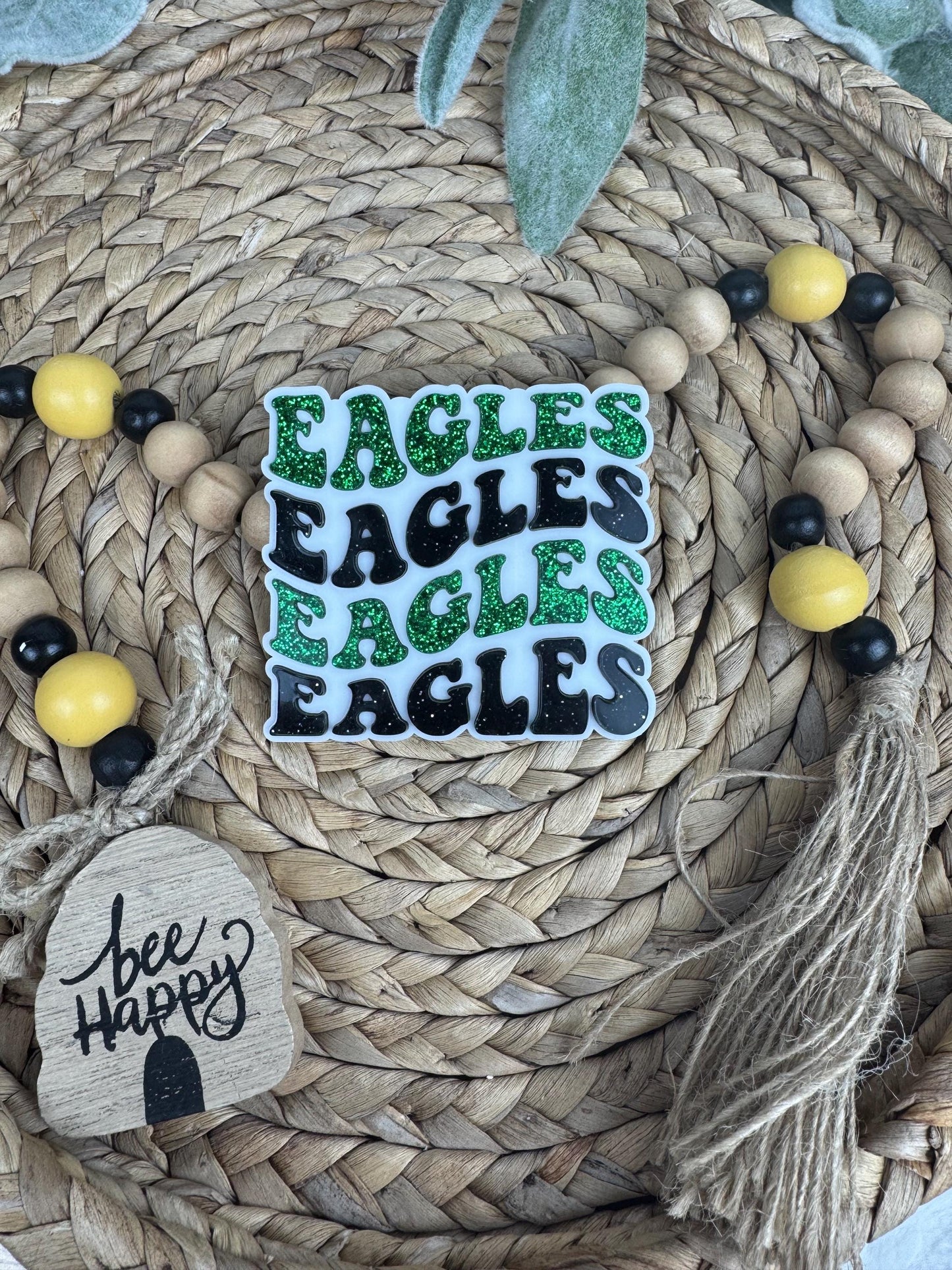 Eagles Glitter Bag Charm: Green and Black Bogg Style Bag Decoration