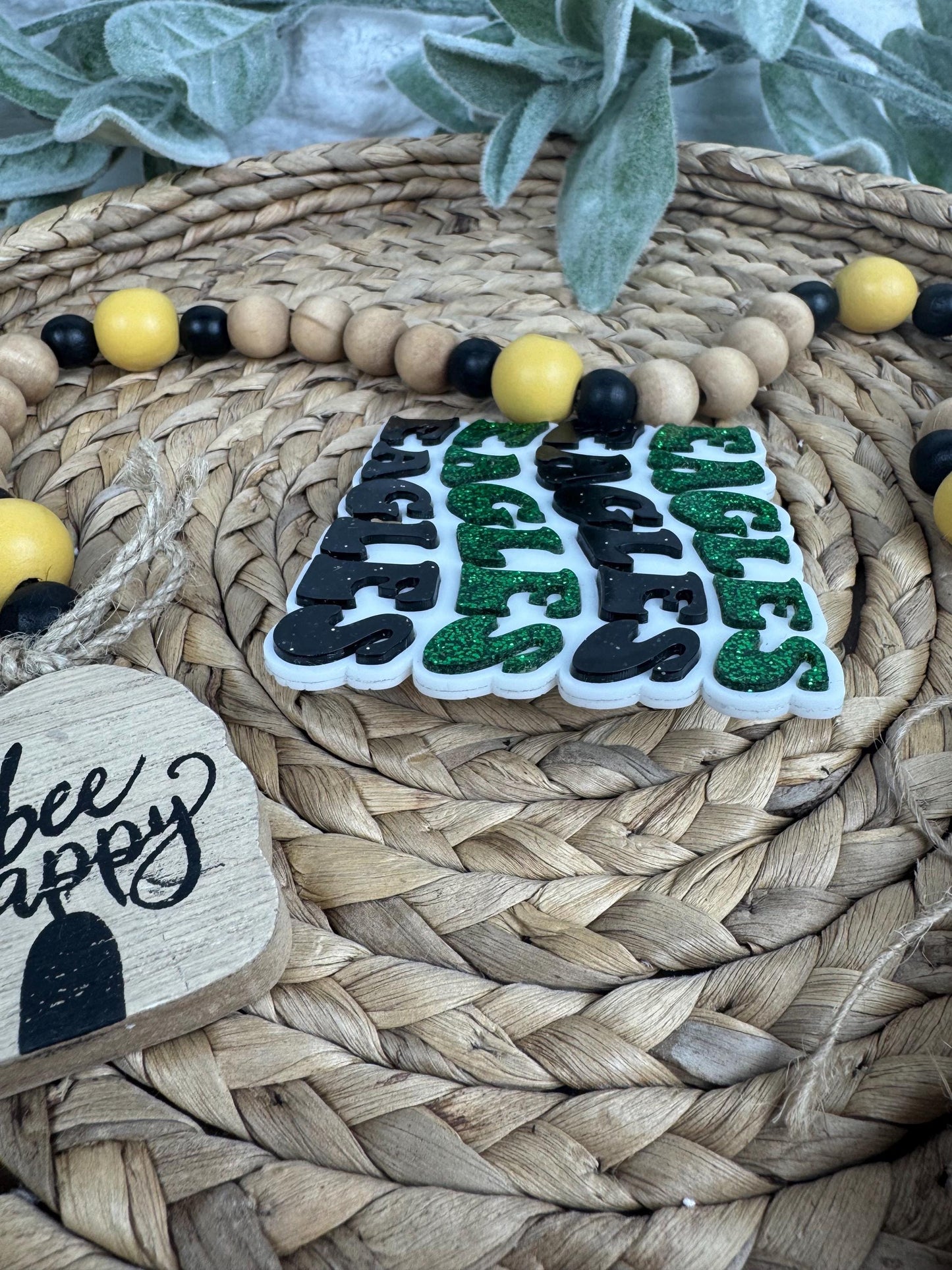 Eagles Glitter Bag Charm: Green and Black Bogg Style Bag Decoration