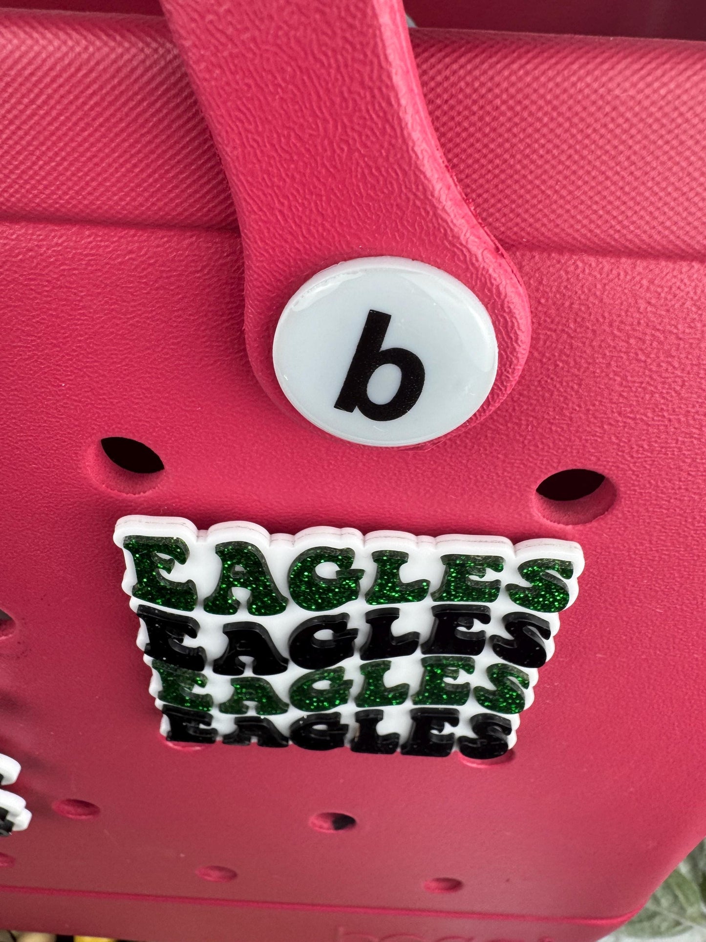 Eagles Glitter Bag Charm: Green and Black Bogg Style Bag Decoration