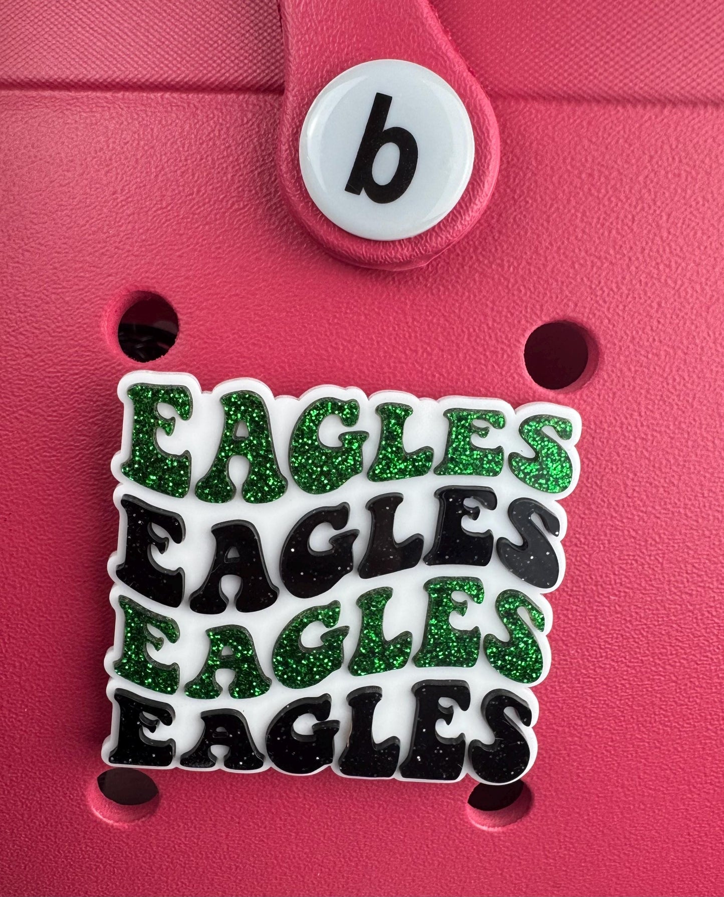 Eagles Glitter Bag Charm: Green and Black Bogg Style Bag Decoration