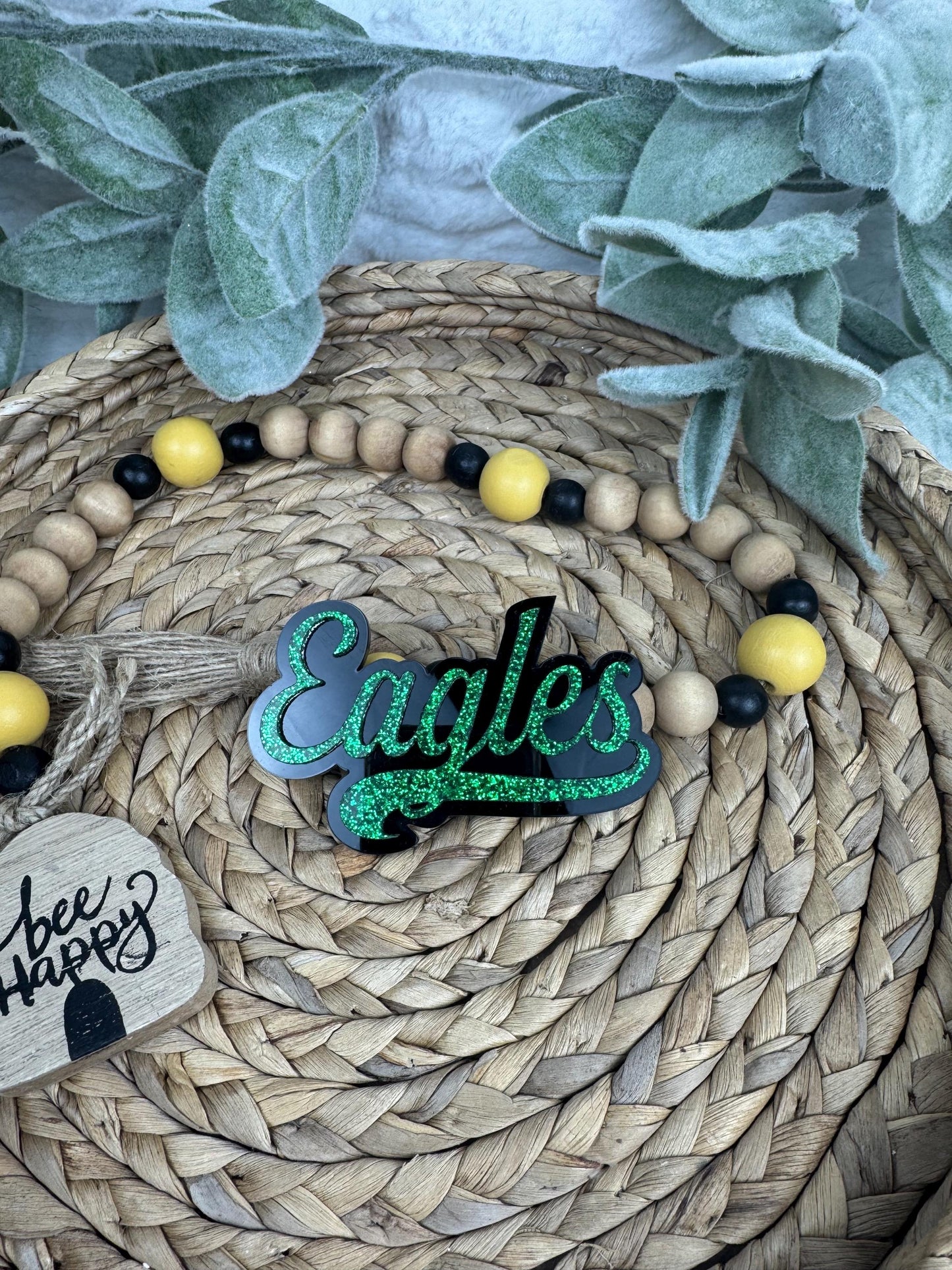 Eagles Glitter Bag Charm: Green and Black Bogg Style Bag Decoration