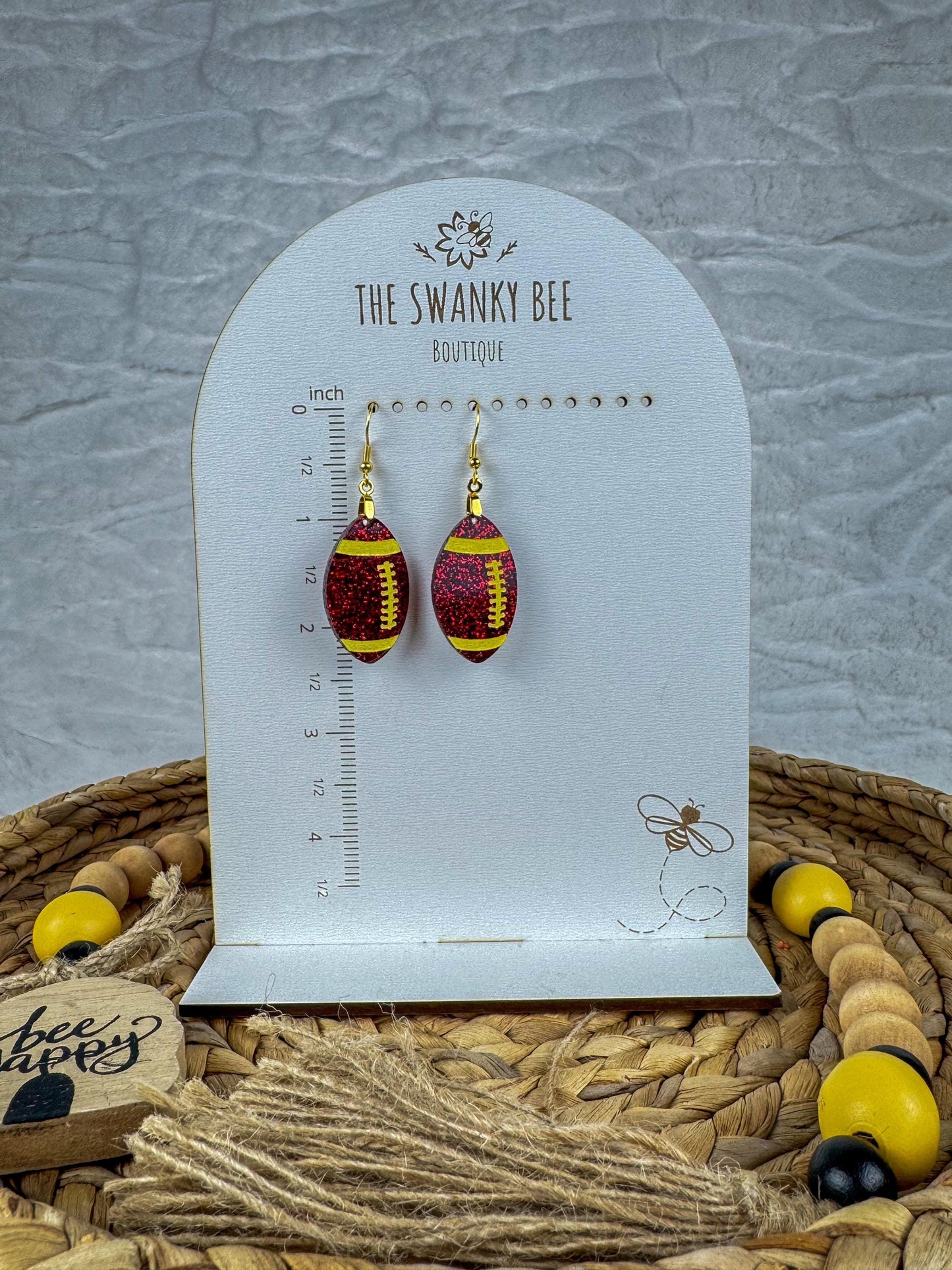 Red Glitter Football Earrings: Sports Fan Jewelry